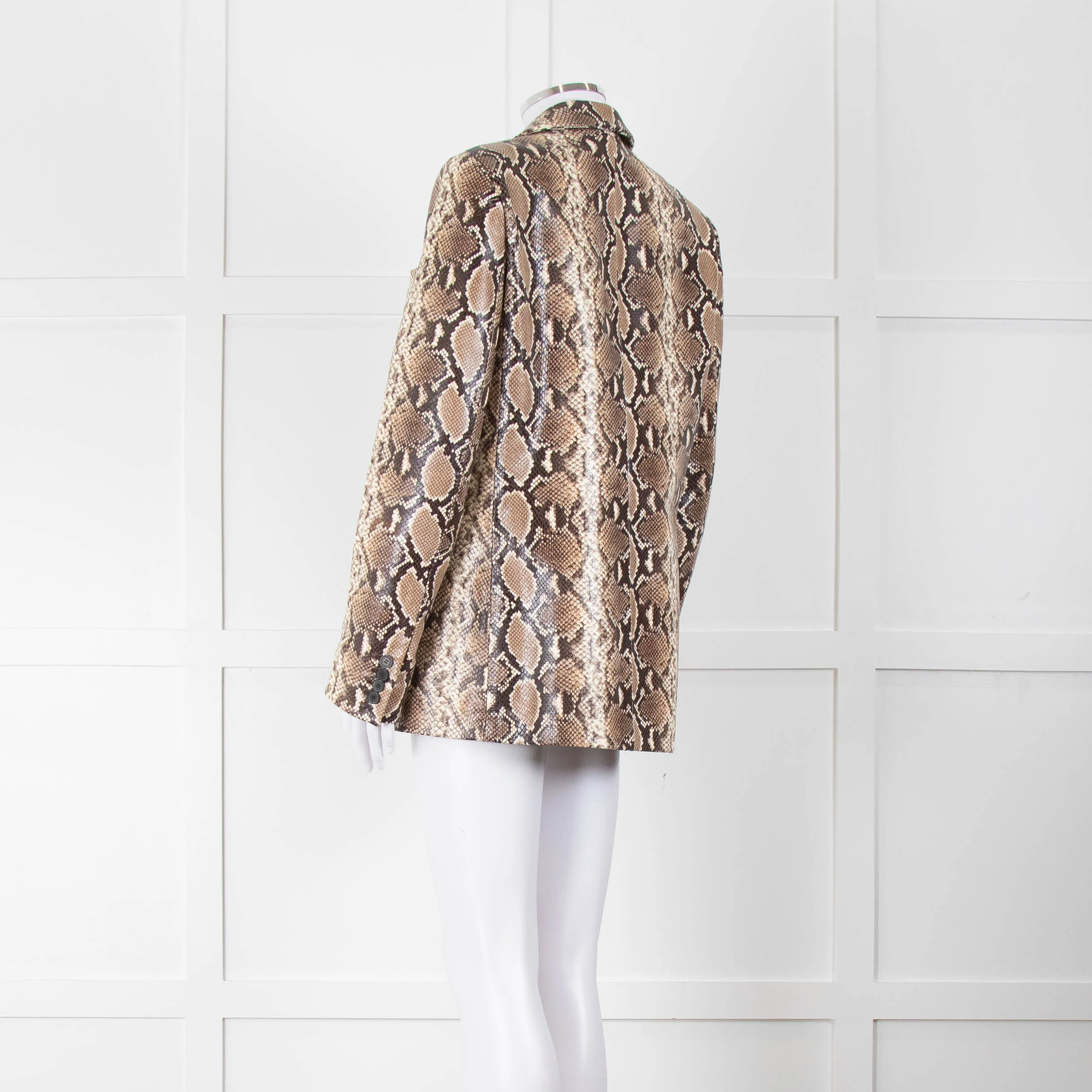 The Kooples Beige Brown Snake Skin Effect Leather Jacket - Image 6
