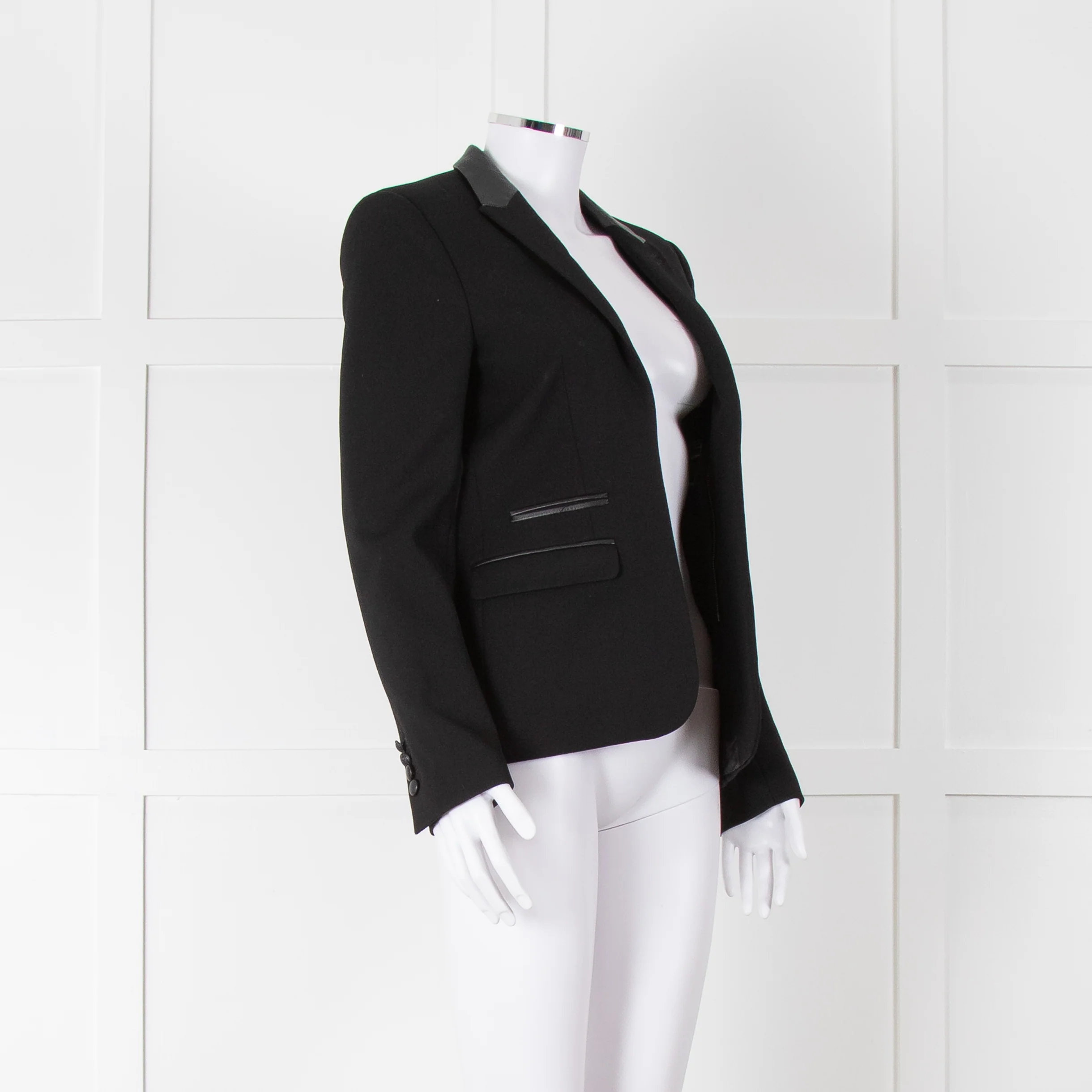 The Kooples Black Blazer With Leather Trim - Image 2