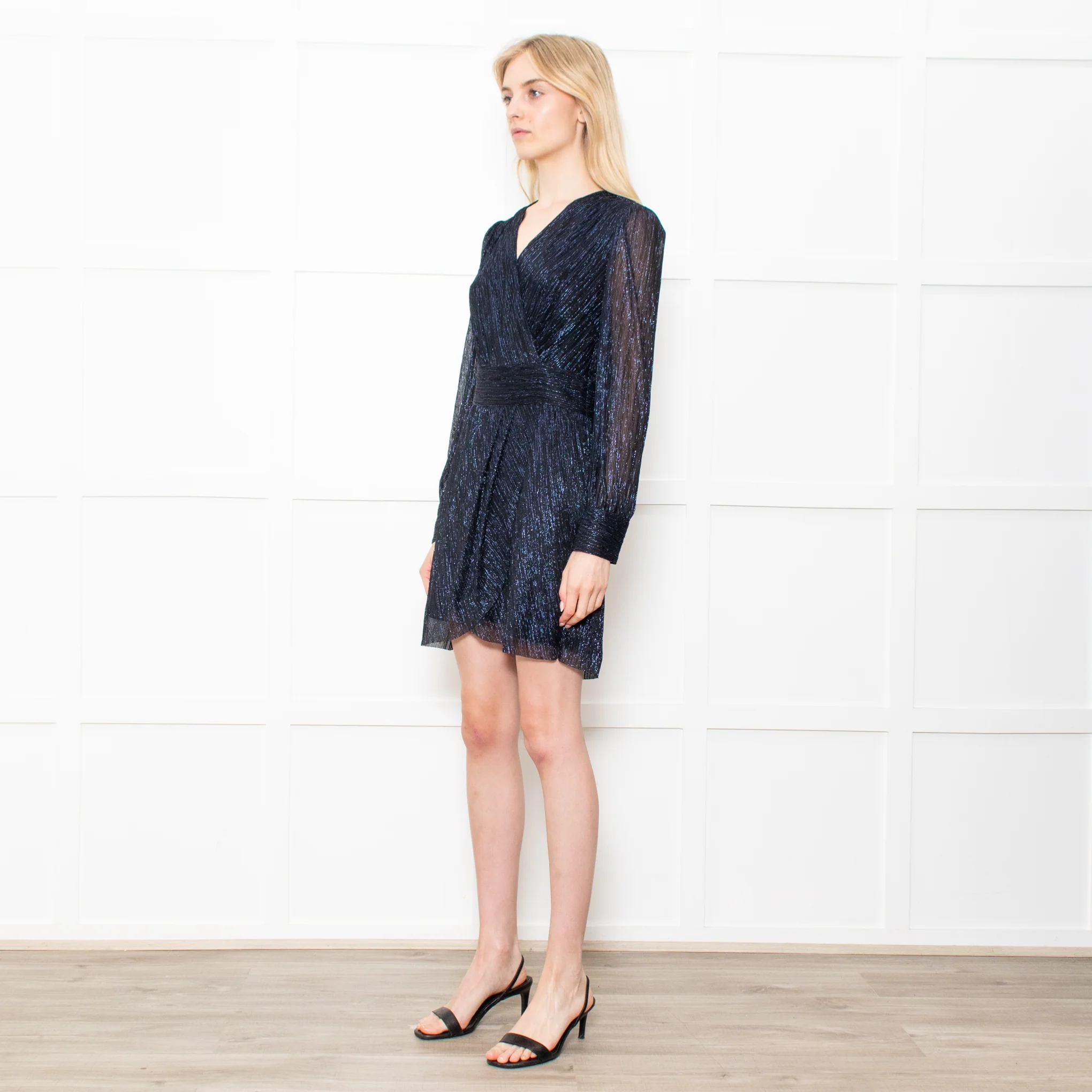 The Kooples Black & Blue Lurex Short Dress With Long Sleeves - Image 3