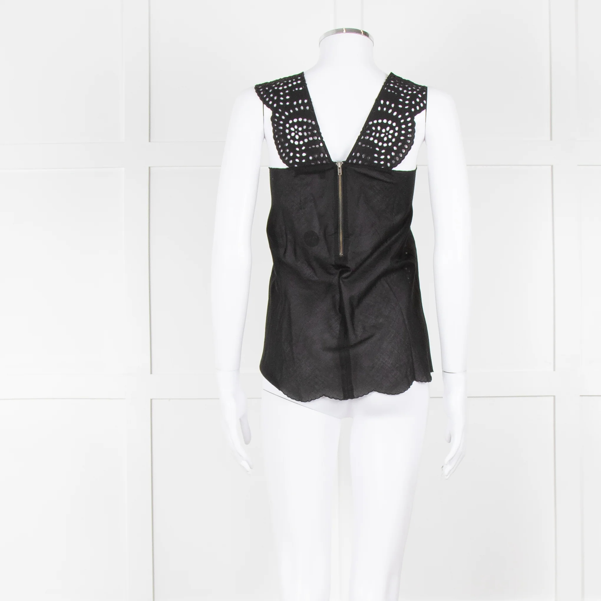 The Kooples Black Broderie Anglaise Cotton Sleeveless Top - Image 5