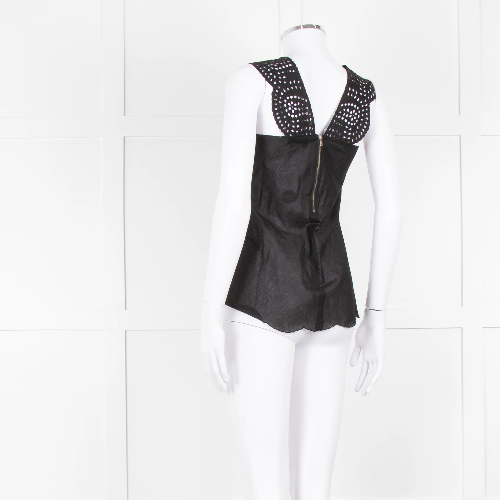 The Kooples Black Broderie Anglaise Cotton Sleeveless Top - Image 6