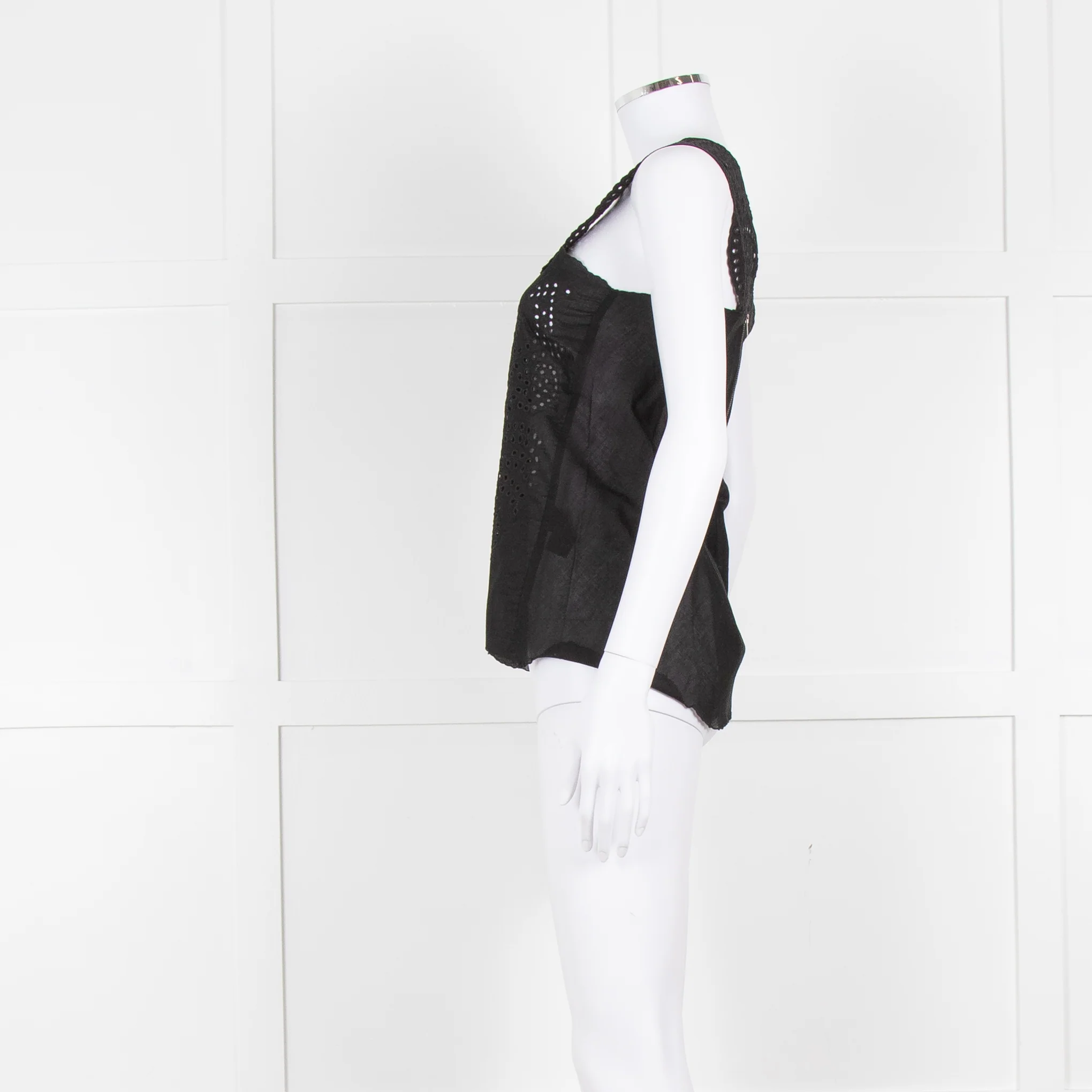 The Kooples Black Broderie Anglaise Cotton Sleeveless Top - Image 7