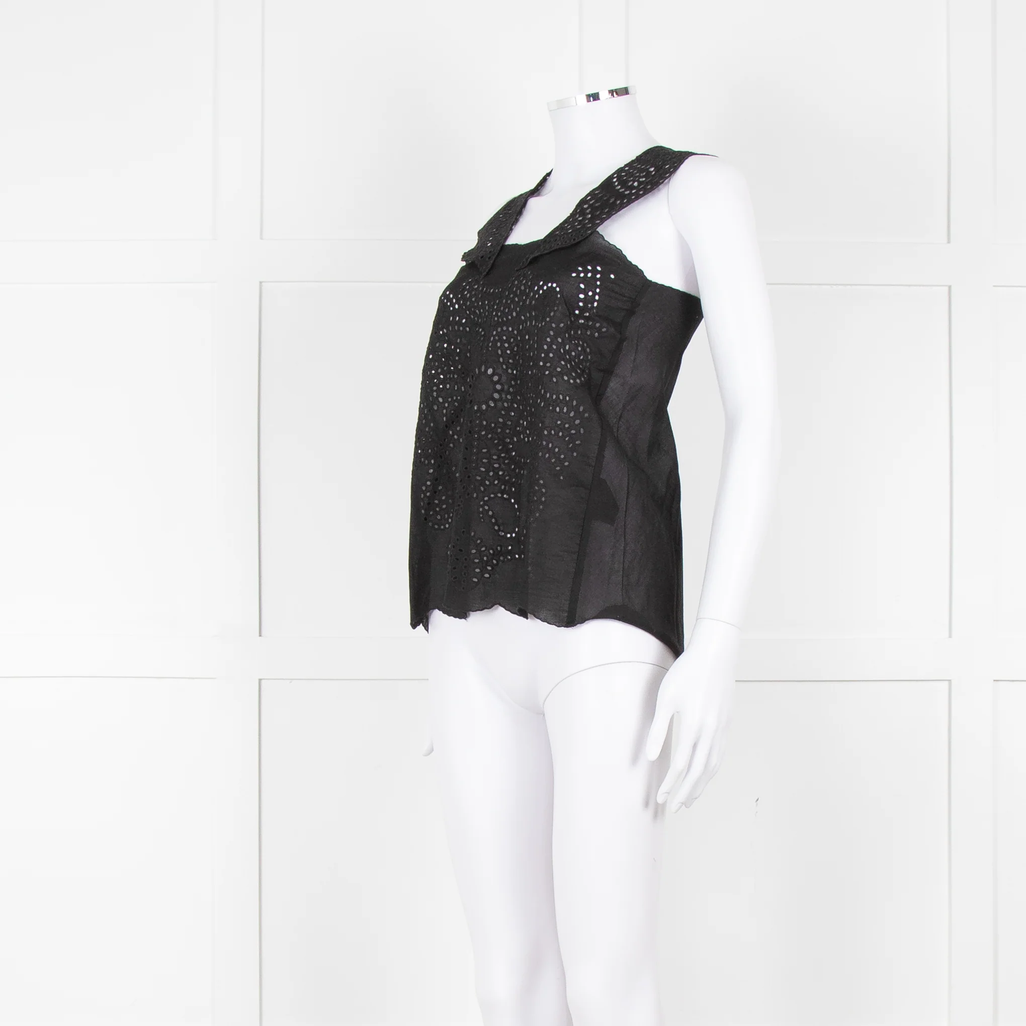 The Kooples Black Broderie Anglaise Cotton Sleeveless Top - Image 8