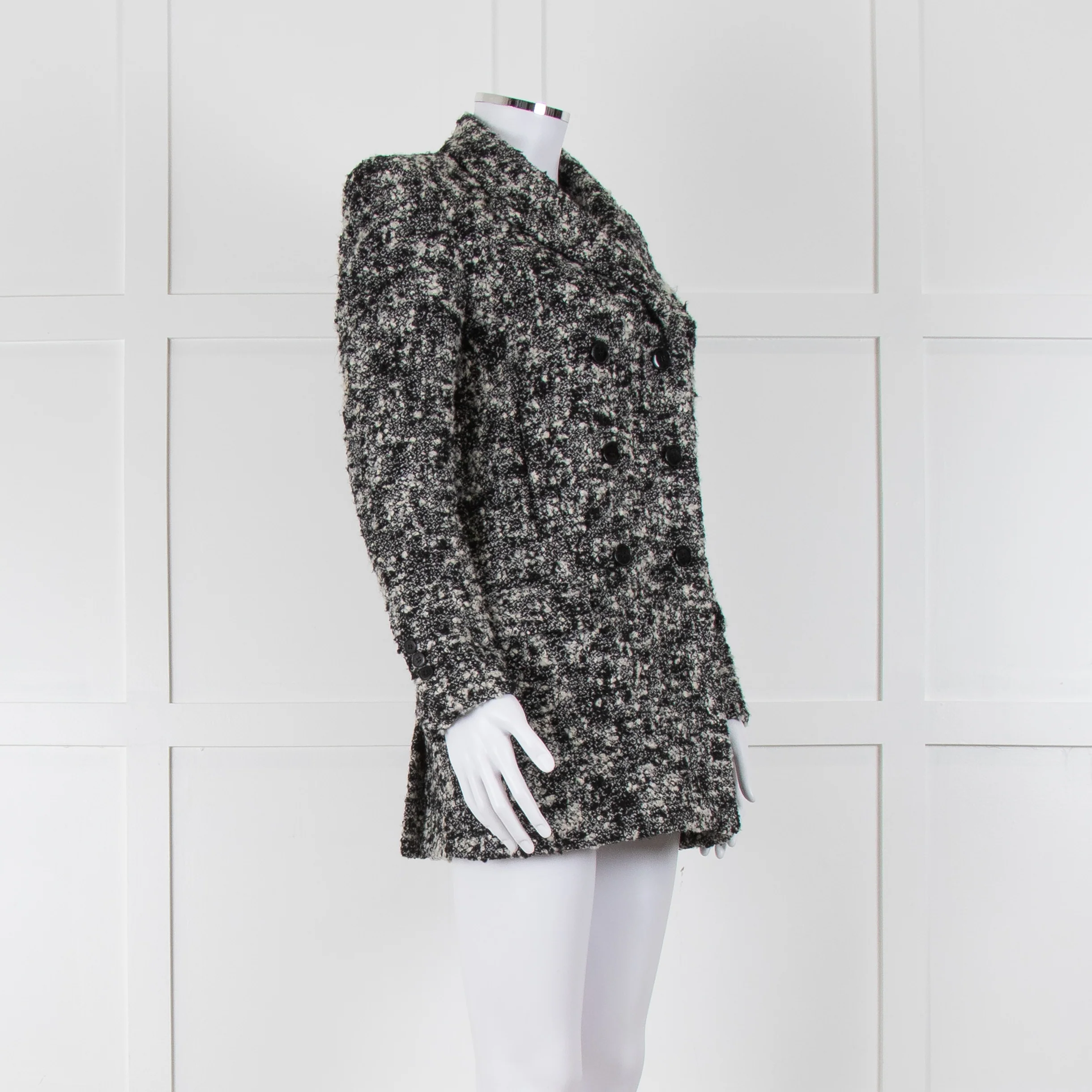 The Kooples Black Cream Melange Tweed Double Breasted Coat - Image 2