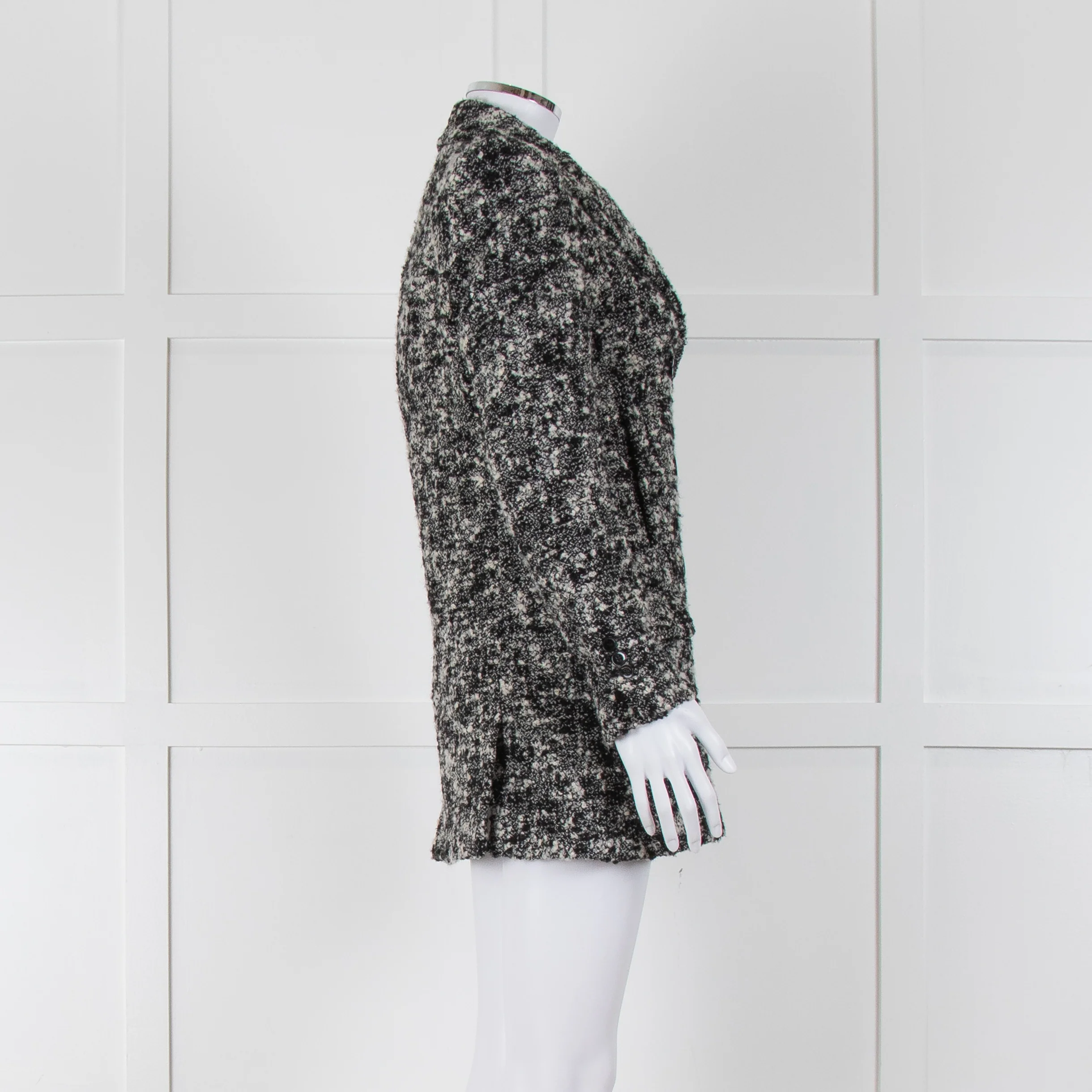 The Kooples Black Cream Melange Tweed Double Breasted Coat - Image 3