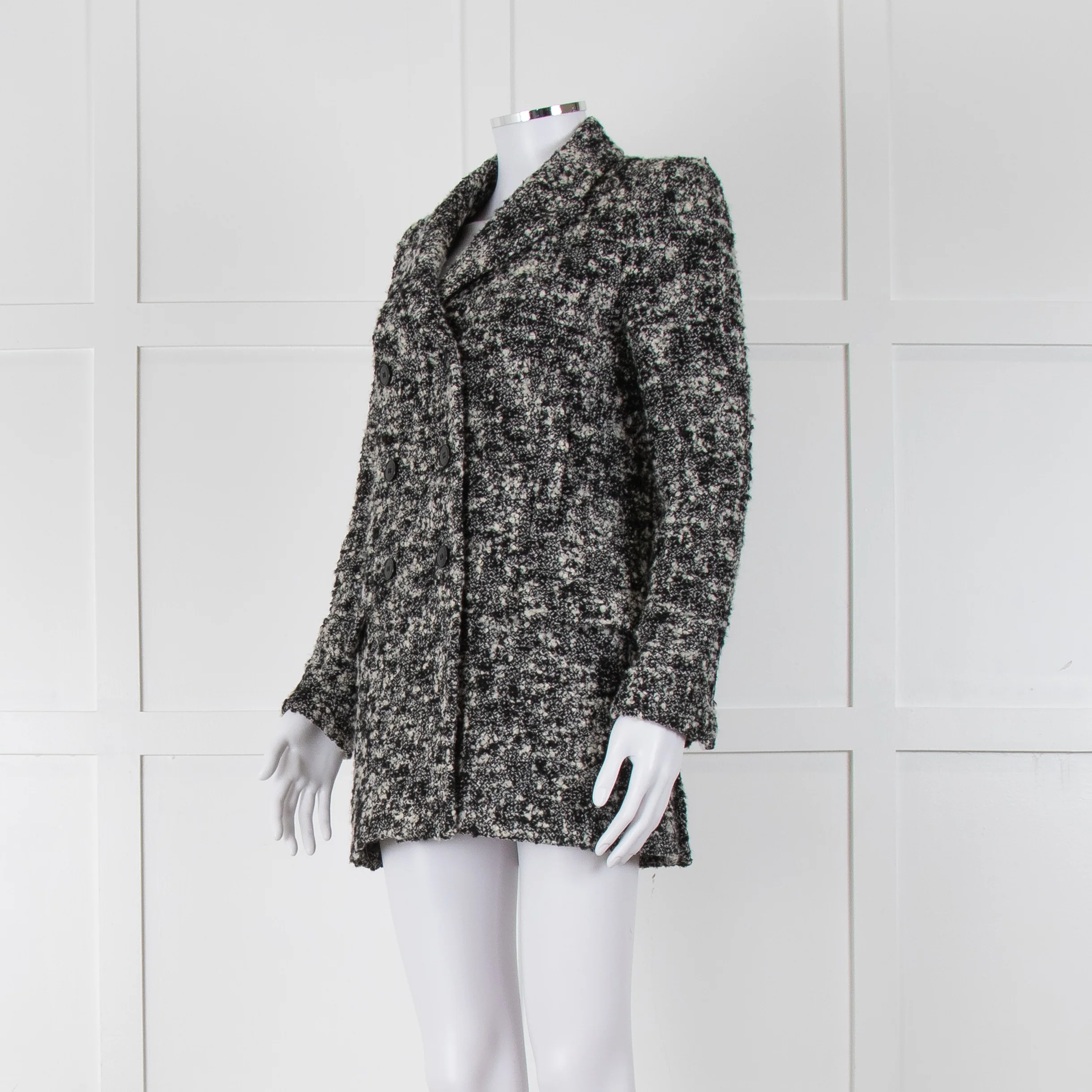 The Kooples Black Cream Melange Tweed Double Breasted Coat - Image 8