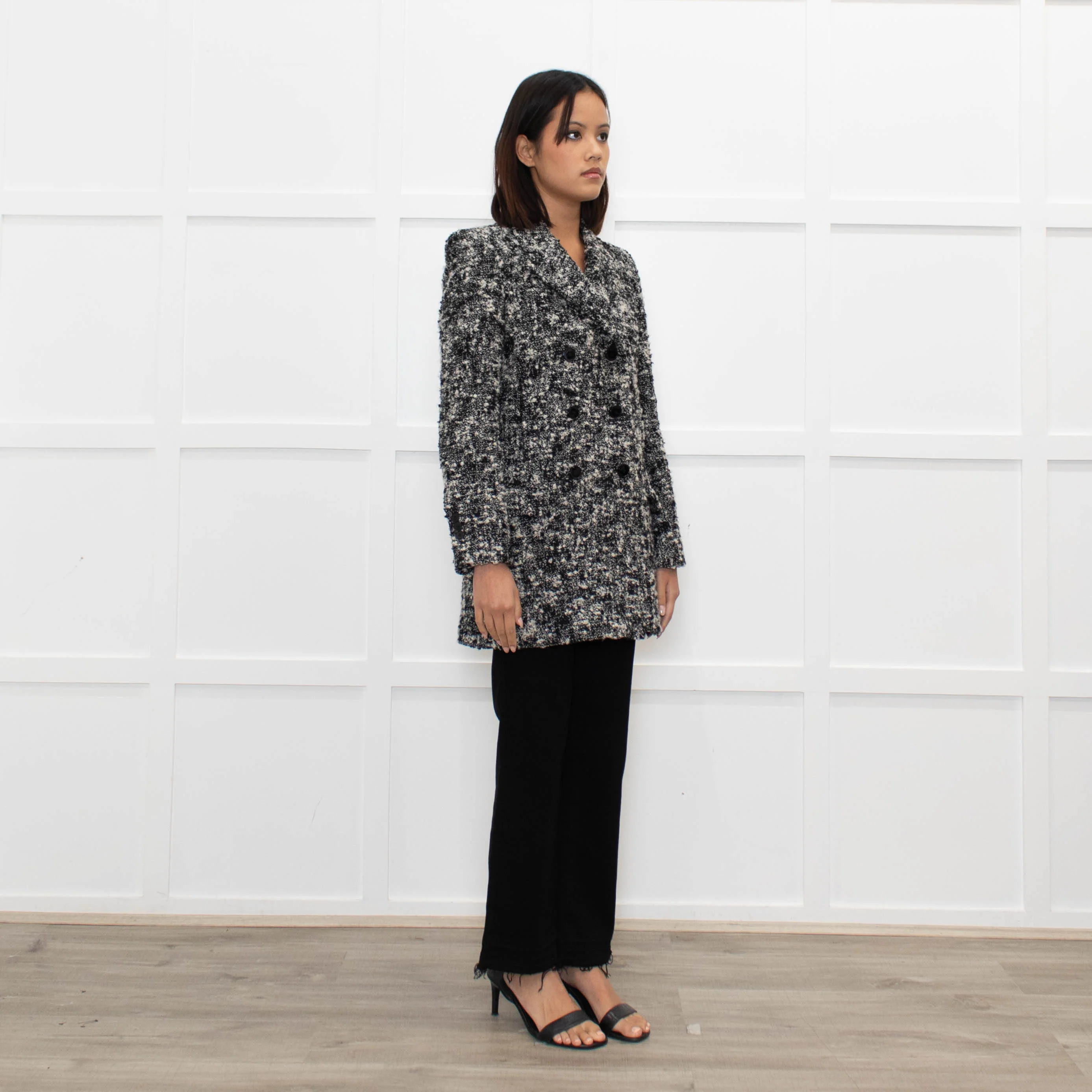 The Kooples Black Cream Melange Tweedy Short Coat - Image 3