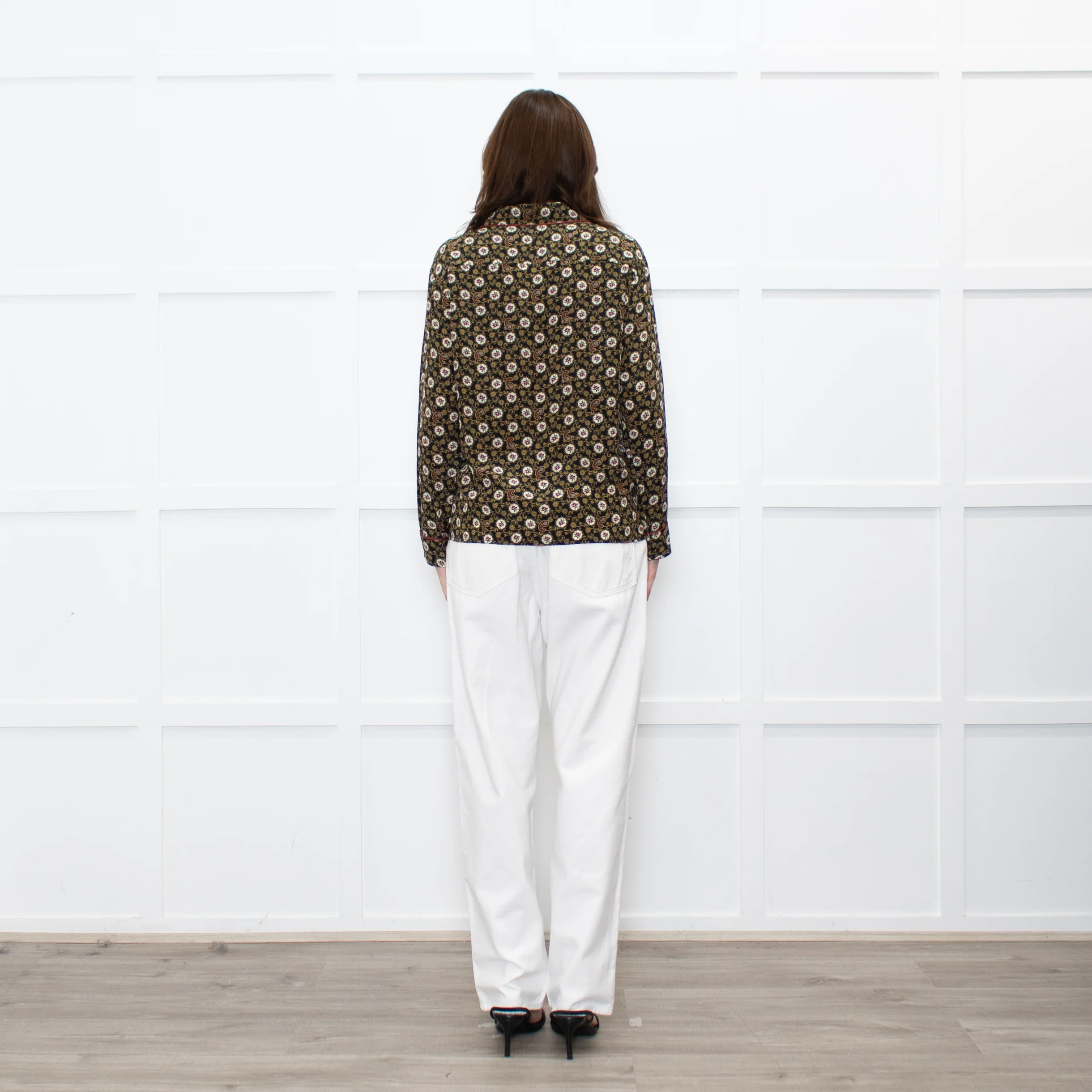 The Kooples Black Mustard Floral Red Trim Pyjama Style Shirt - Image 5