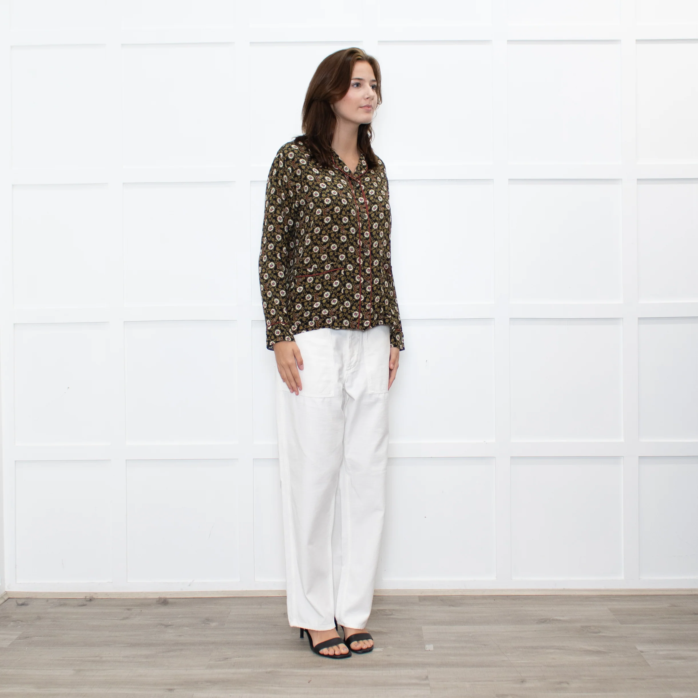 The Kooples Black Mustard Floral Red Trim Pyjama Style Shirt - Image 7