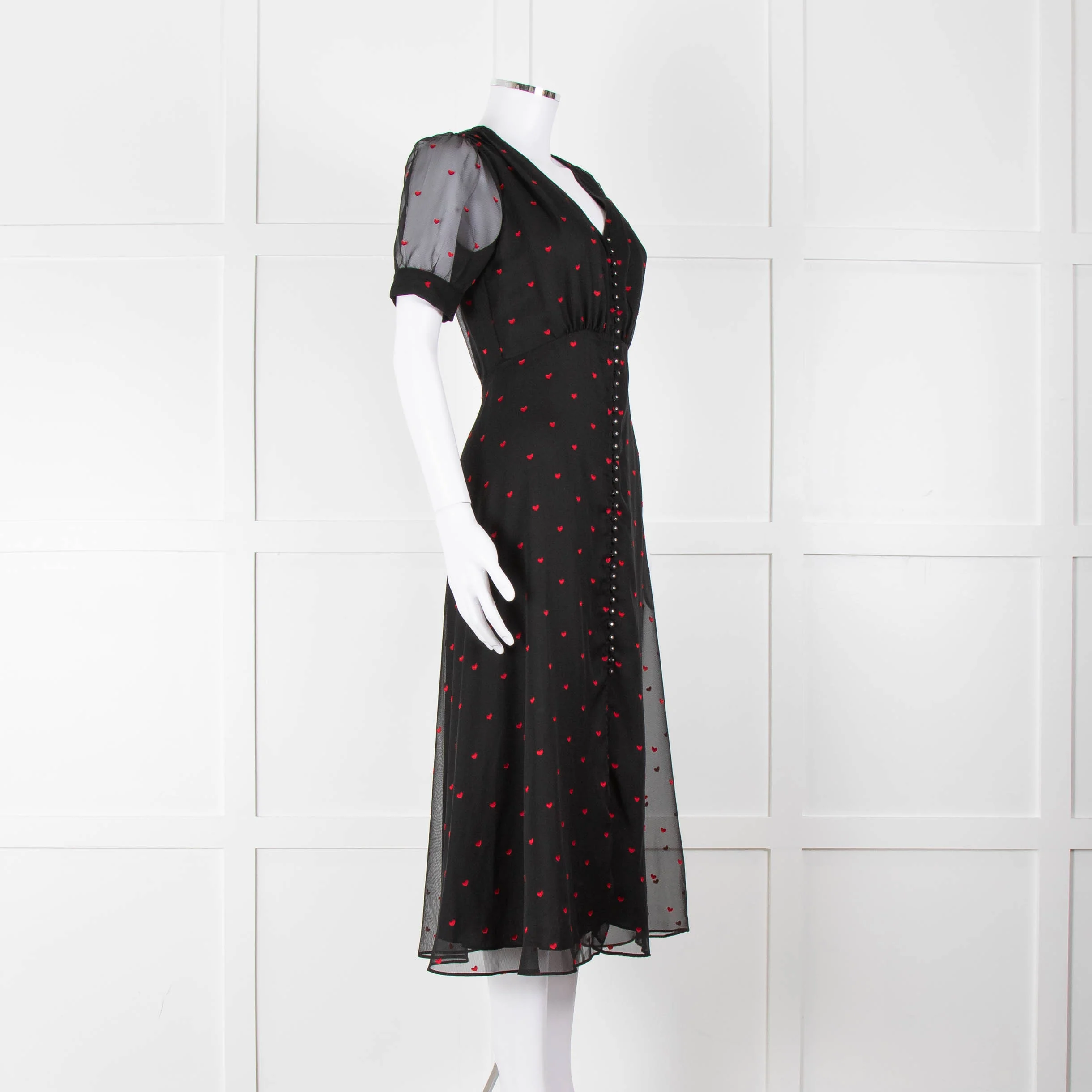 The Kooples Black Pink Heart Short Sleeve Midi Dress - Image 2