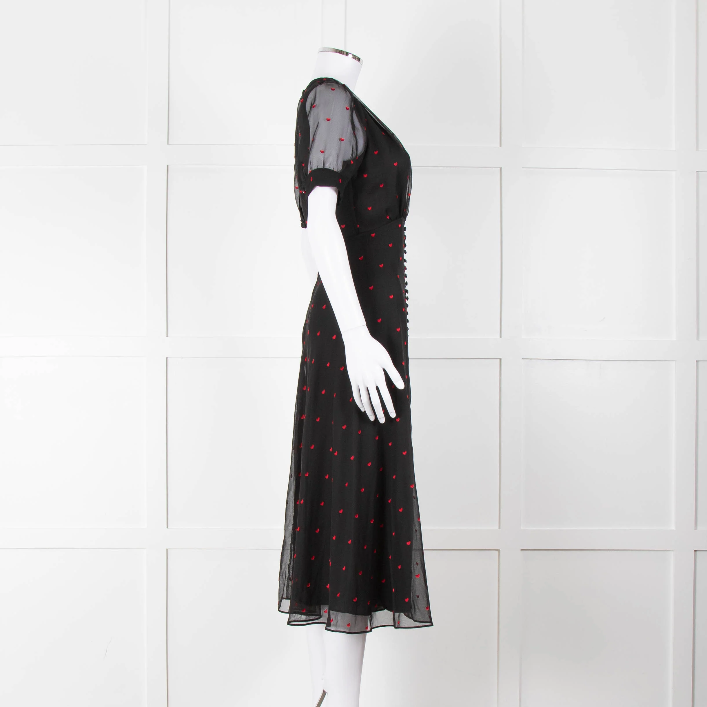 The Kooples Black Pink Heart Short Sleeve Midi Dress - Image 3