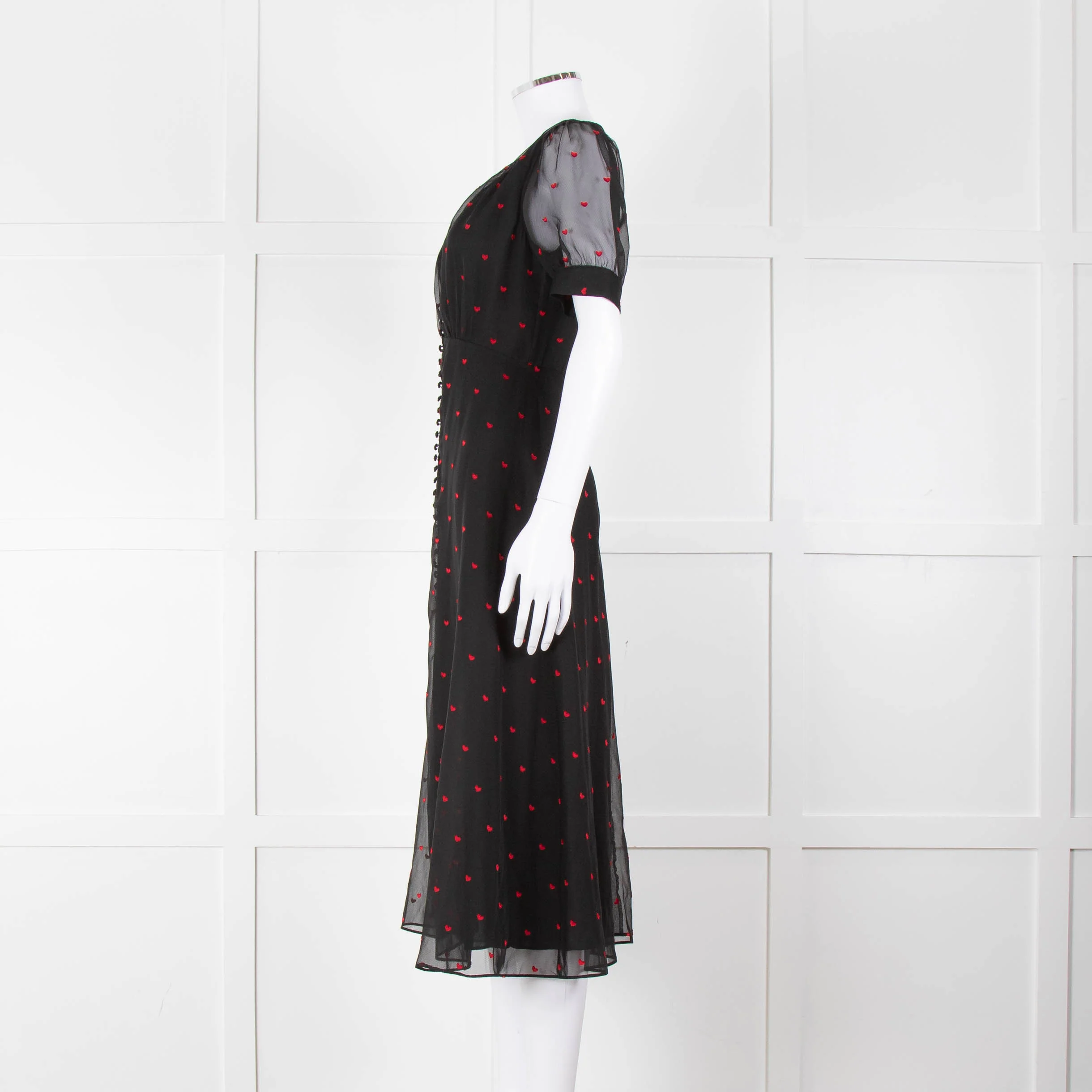 The Kooples Black Pink Heart Short Sleeve Midi Dress - Image 7