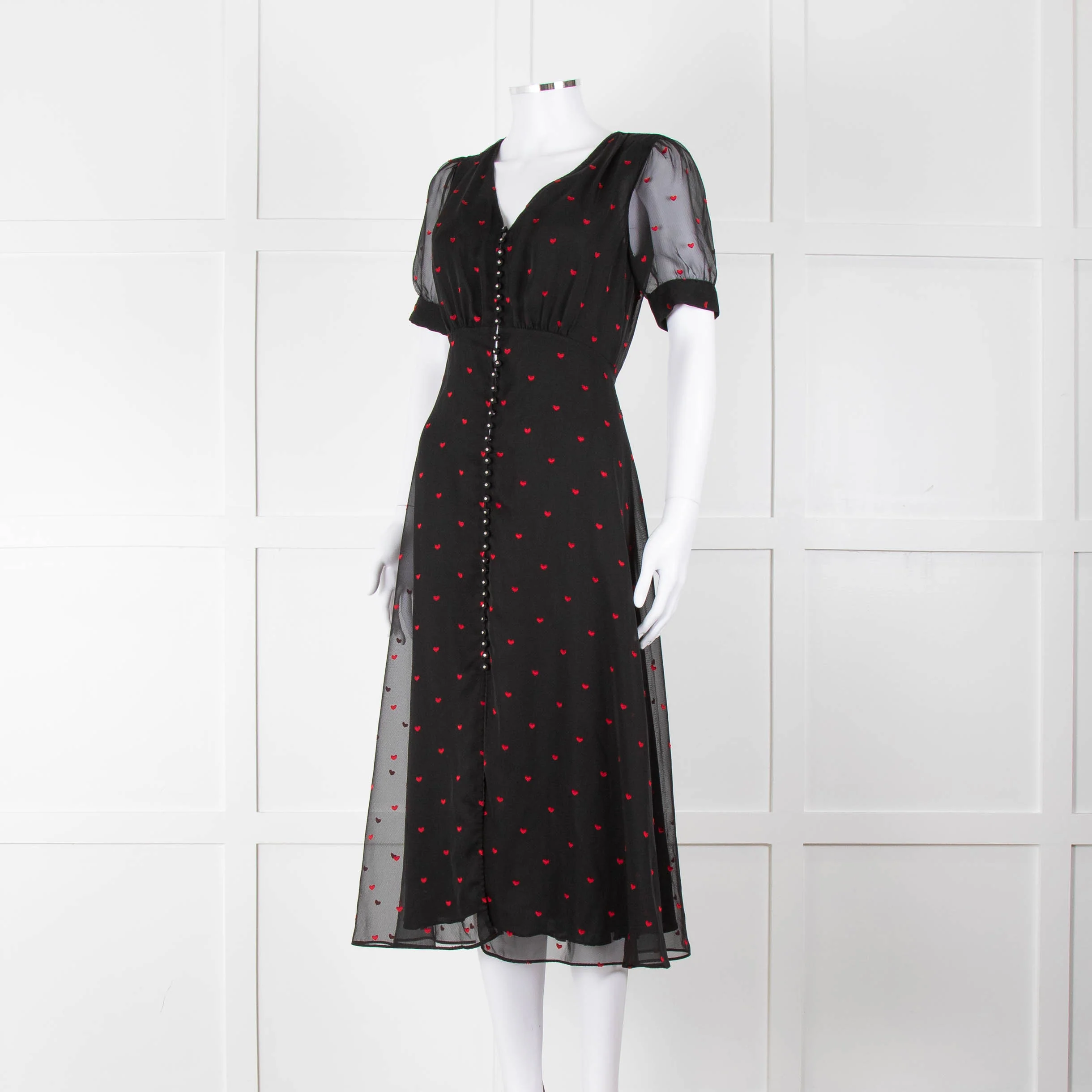 The Kooples Black Pink Heart Short Sleeve Midi Dress - Image 8