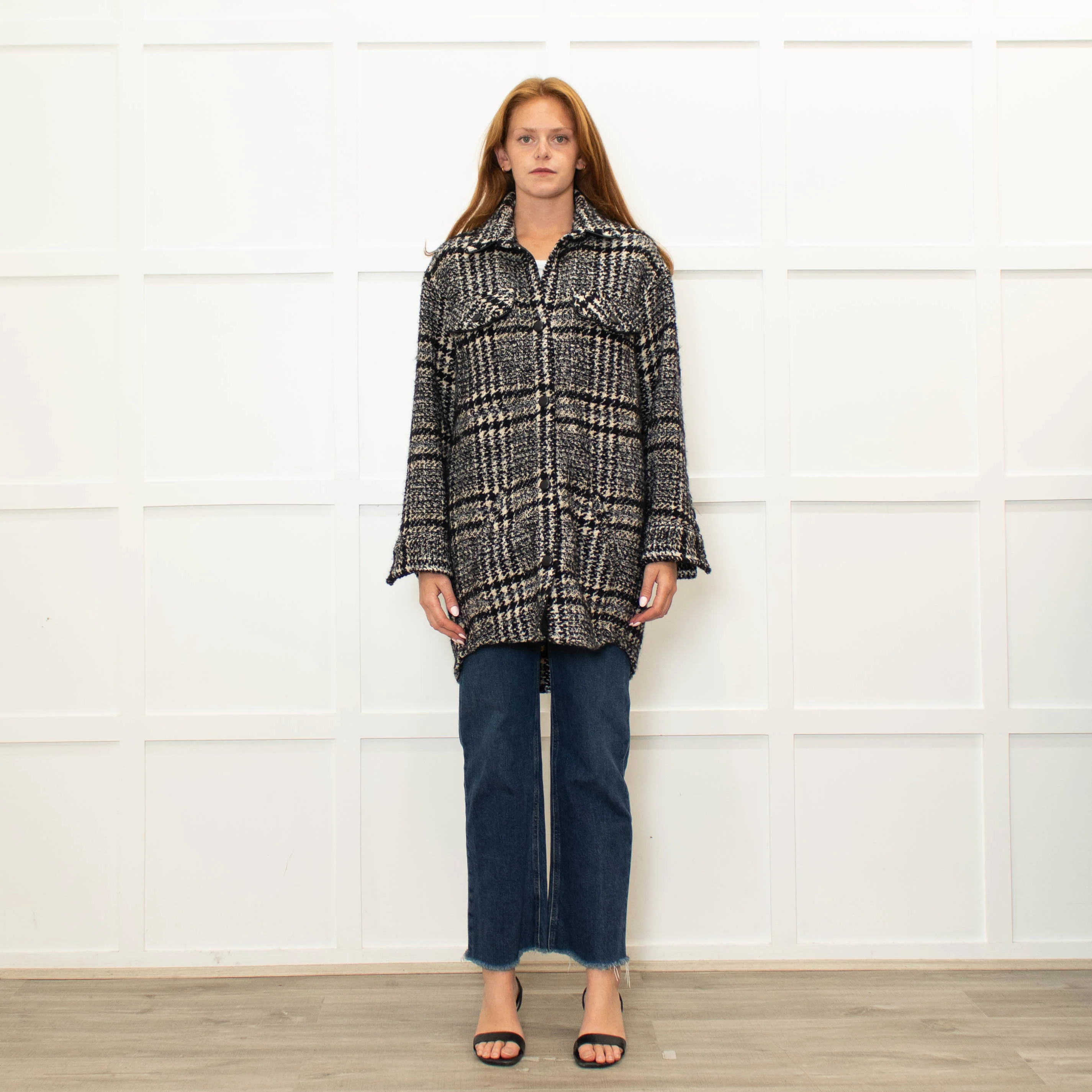 The Kooples Black Tweed  Leather Trim Overshirt Jacket