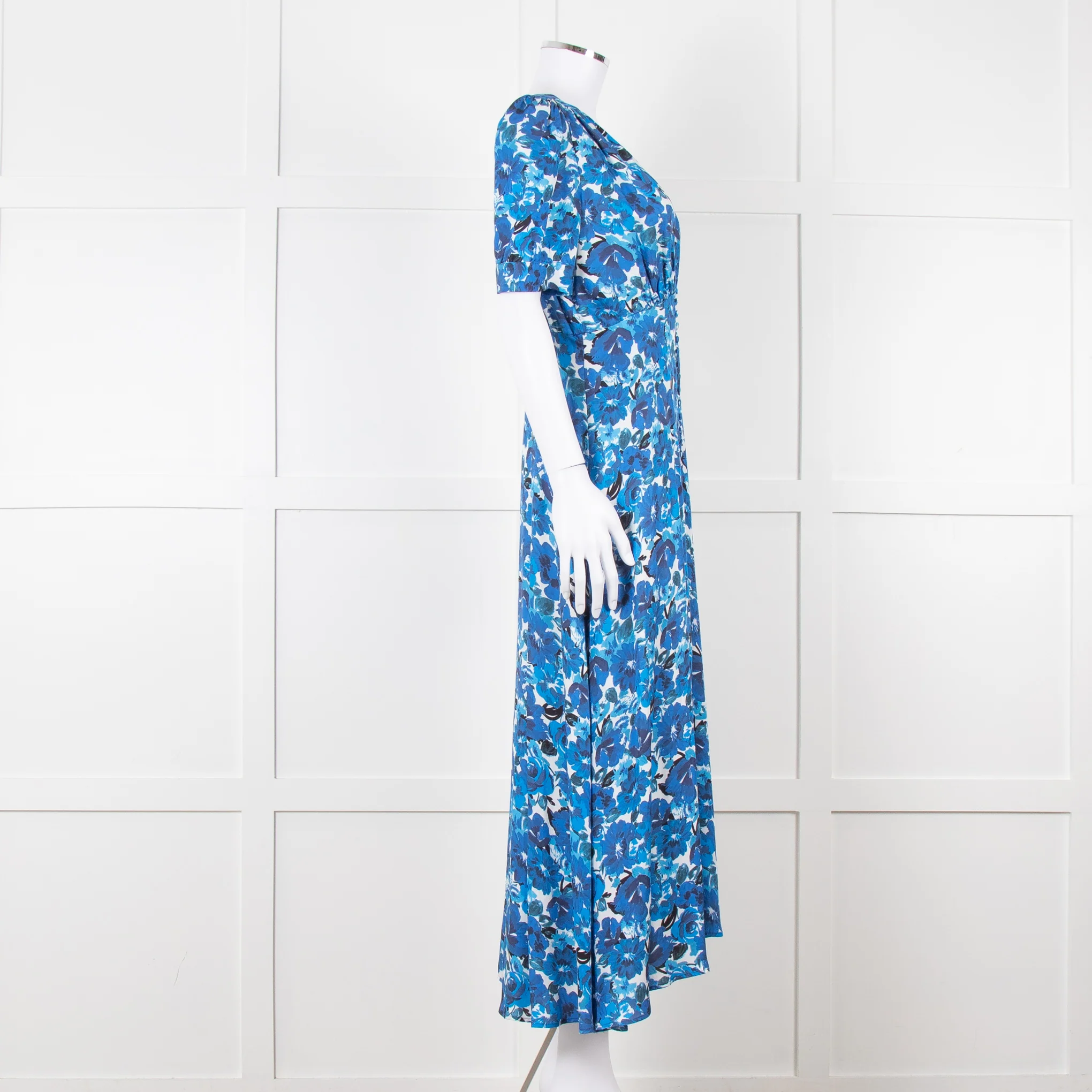 The Kooples Blue Floral Puff Sleeve Midi Dress - Image 3