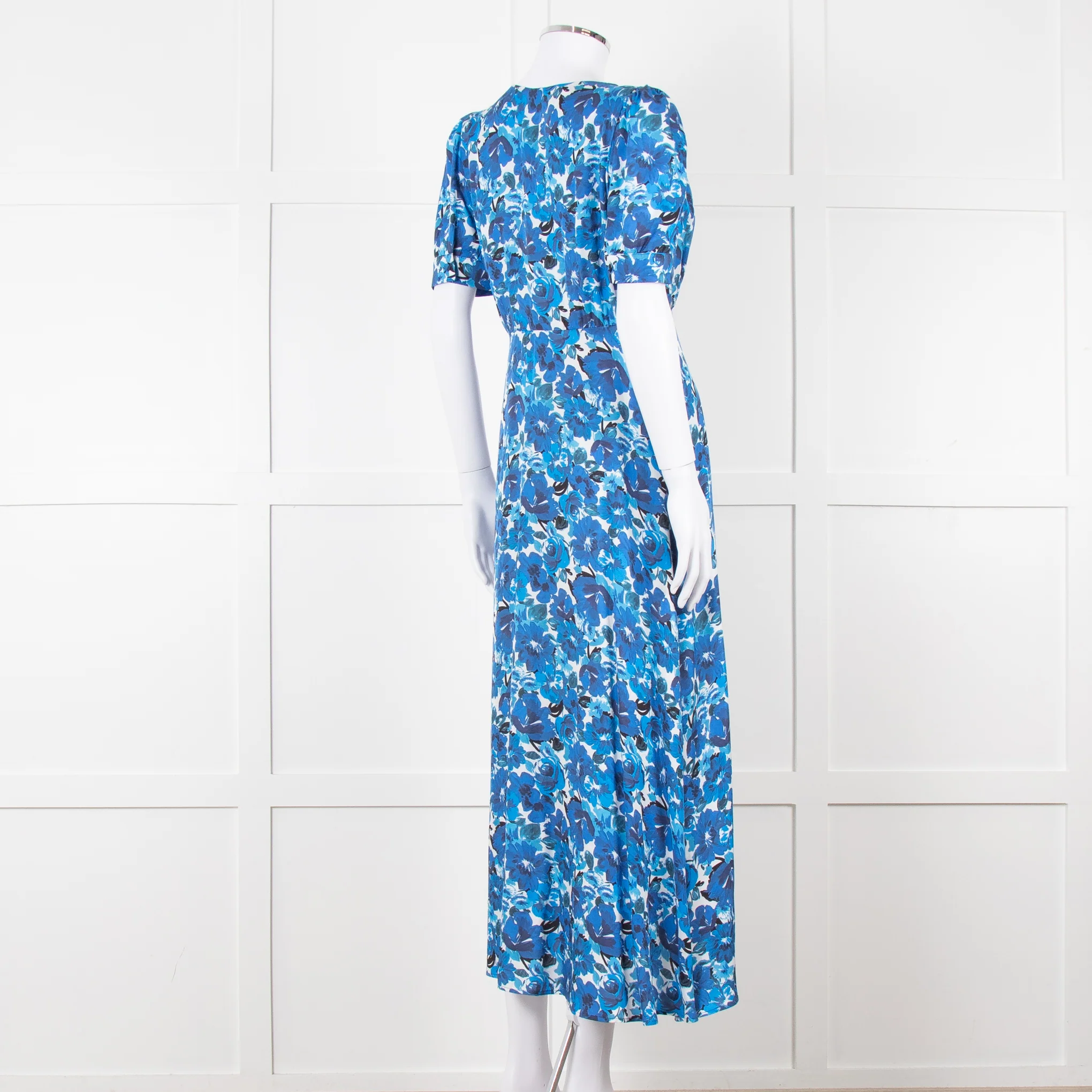 The Kooples Blue Floral Puff Sleeve Midi Dress - Image 4
