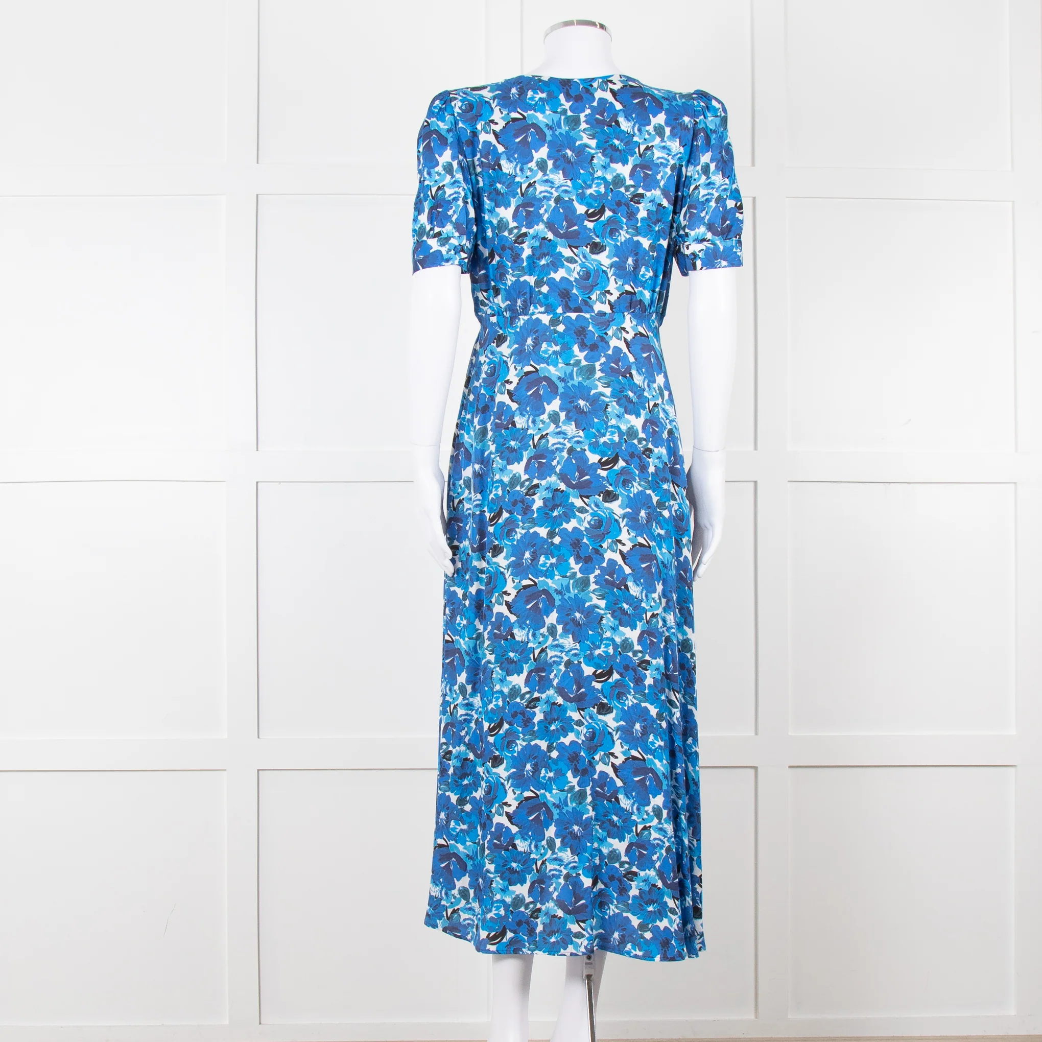 The Kooples Blue Floral Puff Sleeve Midi Dress - Image 5