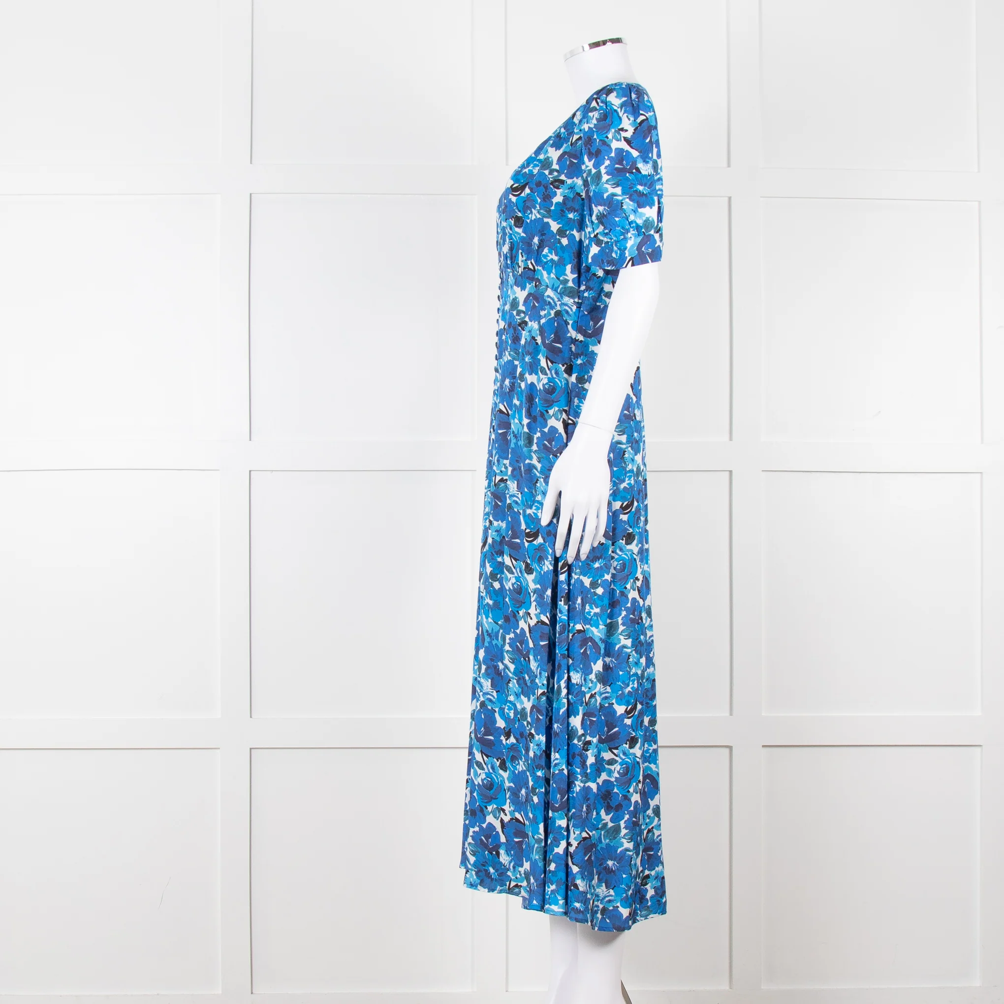 The Kooples Blue Floral Puff Sleeve Midi Dress - Image 7