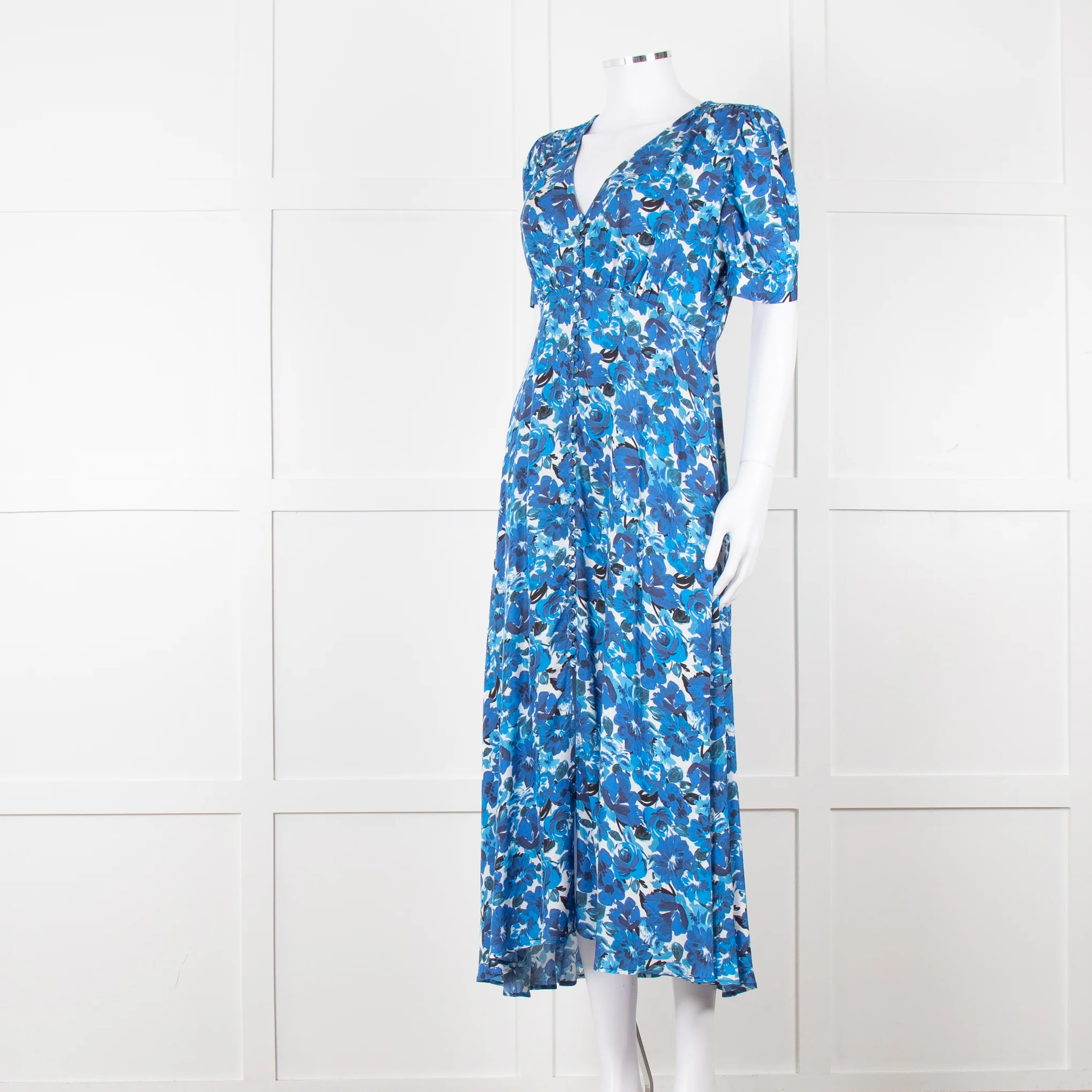 The Kooples Blue Floral Puff Sleeve Midi Dress - Image 8