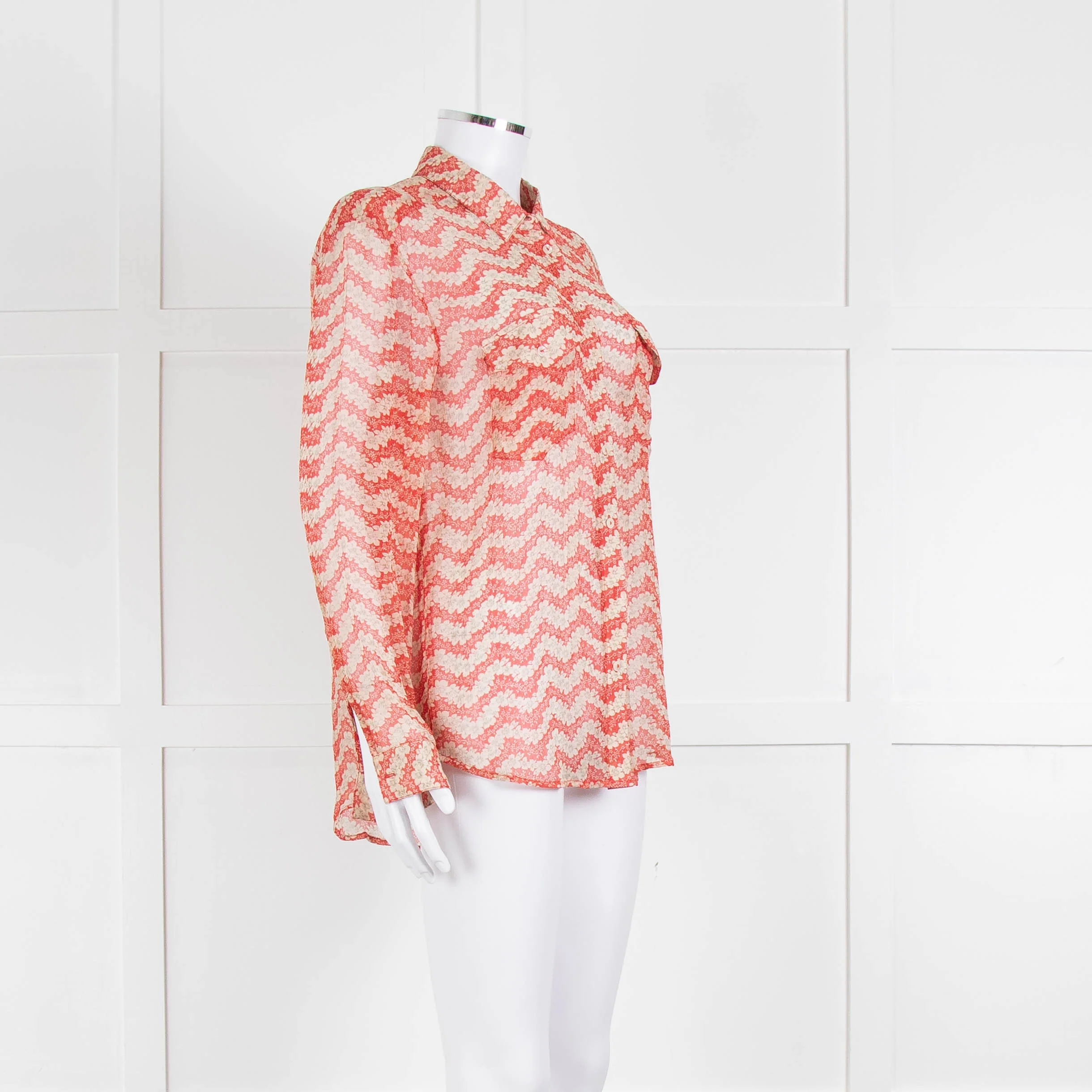 The Kooples Red Cream Floral Sheer Long Sleeve Shirt - Image 2