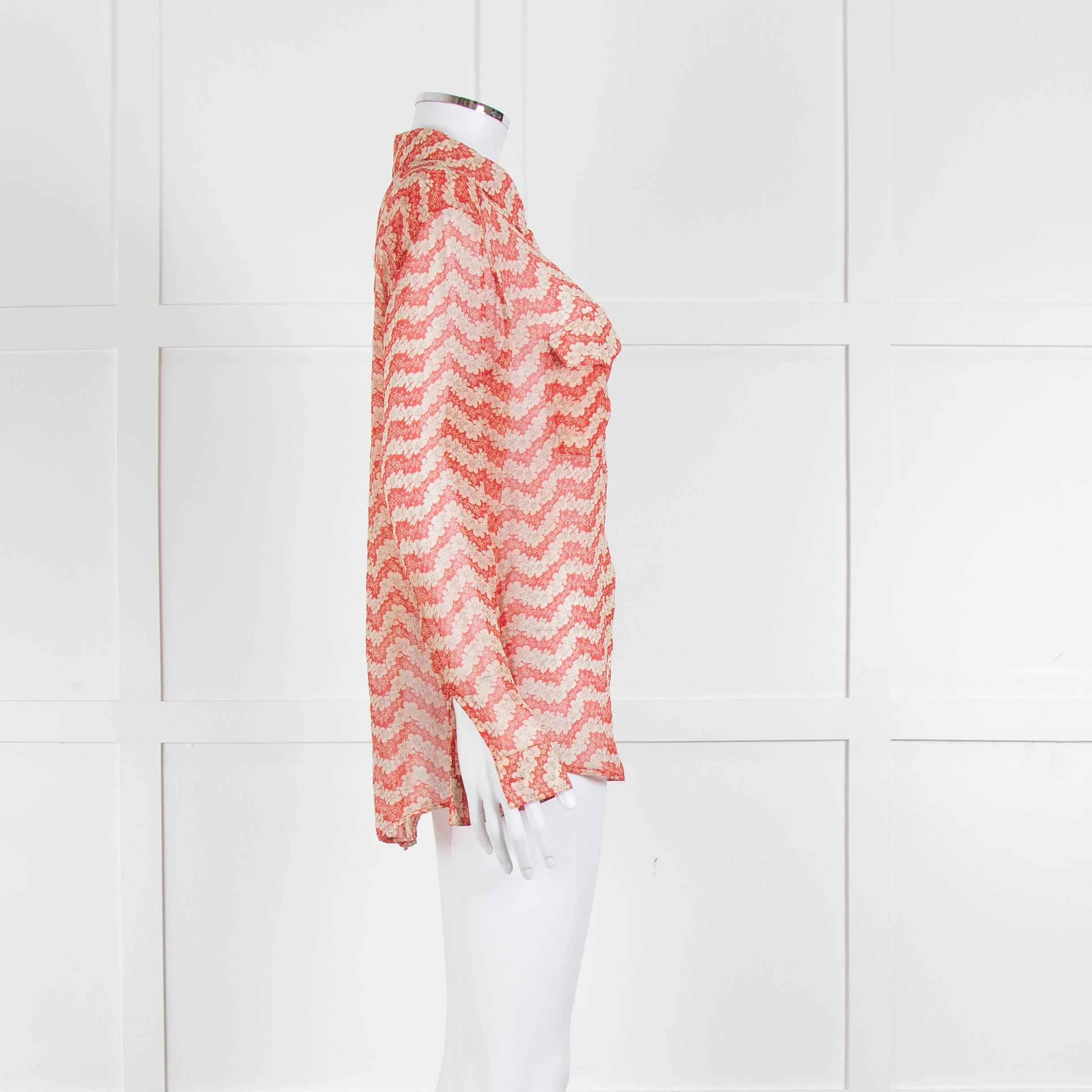 The Kooples Red Cream Floral Sheer Long Sleeve Shirt - Image 3