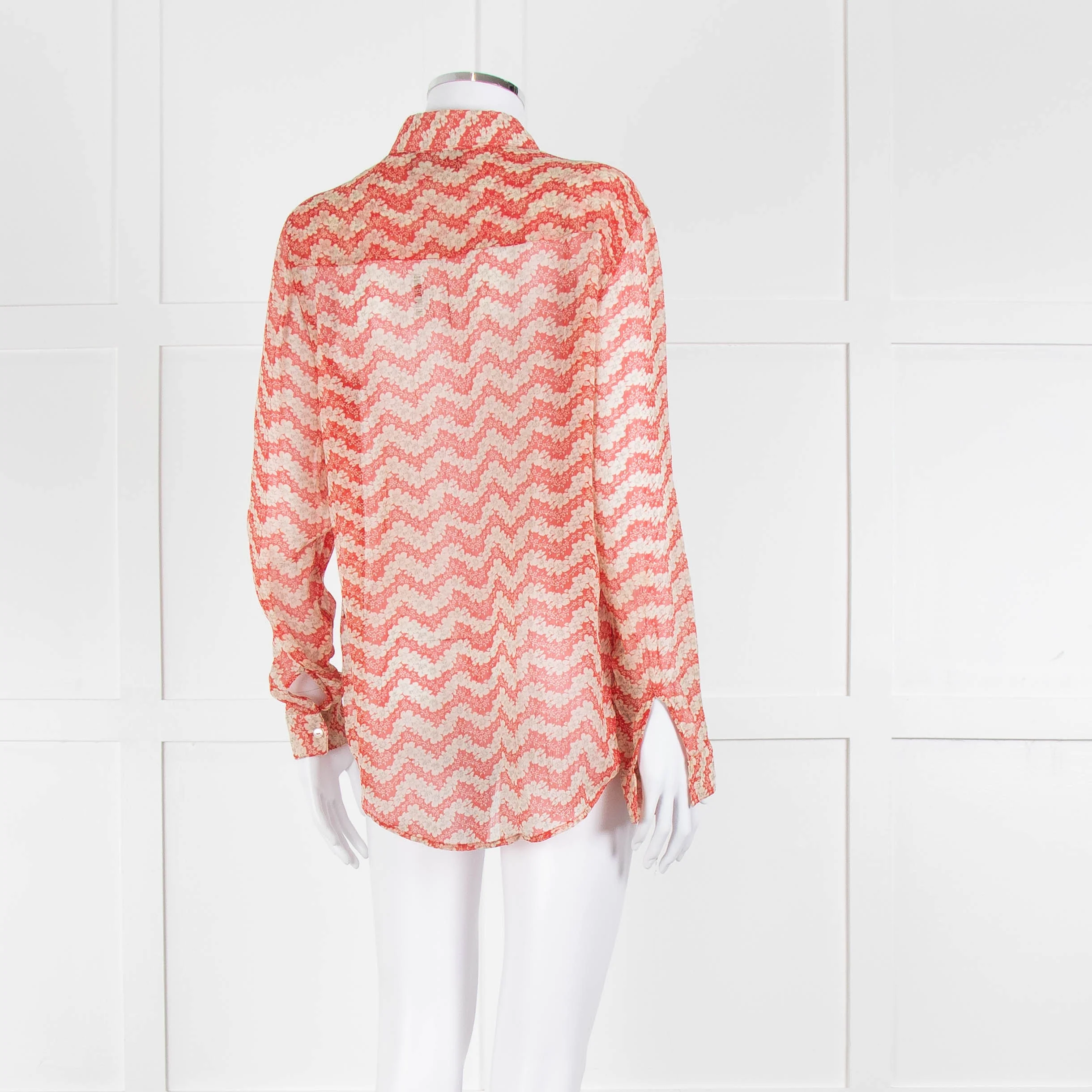 The Kooples Red Cream Floral Sheer Long Sleeve Shirt - Image 4