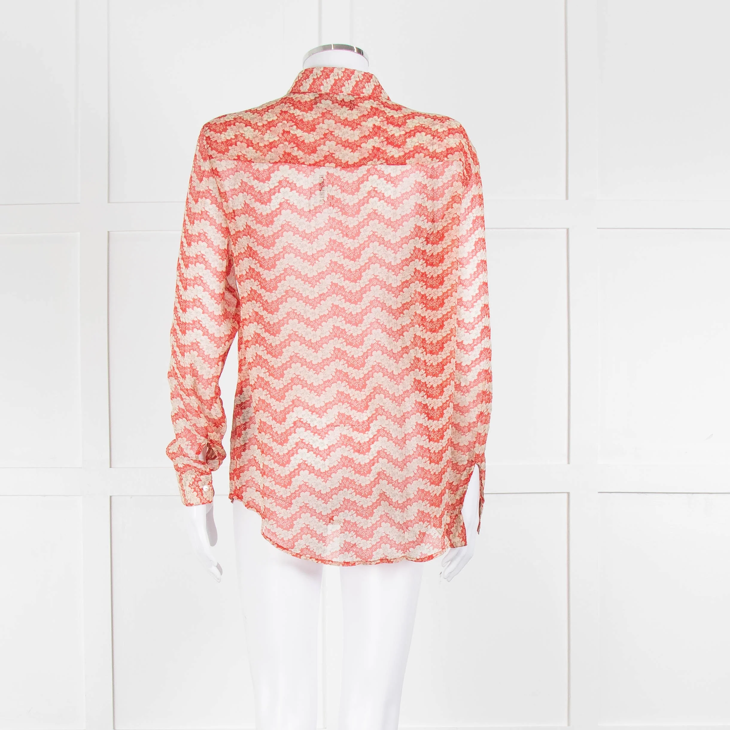 The Kooples Red Cream Floral Sheer Long Sleeve Shirt - Image 5