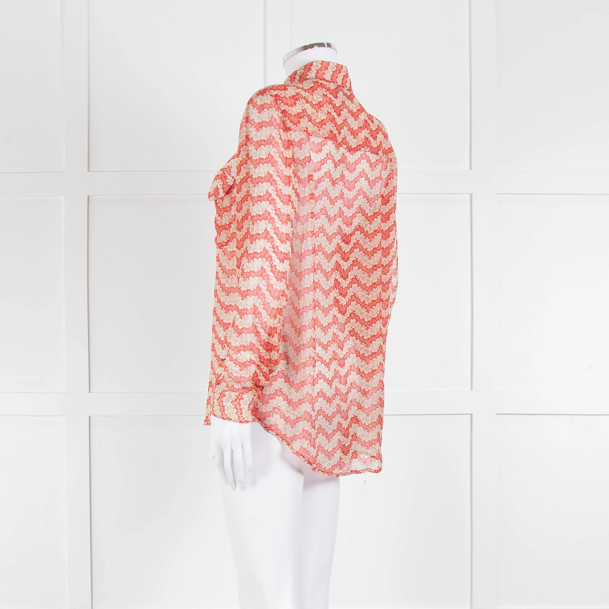 The Kooples Red Cream Floral Sheer Long Sleeve Shirt - Image 6