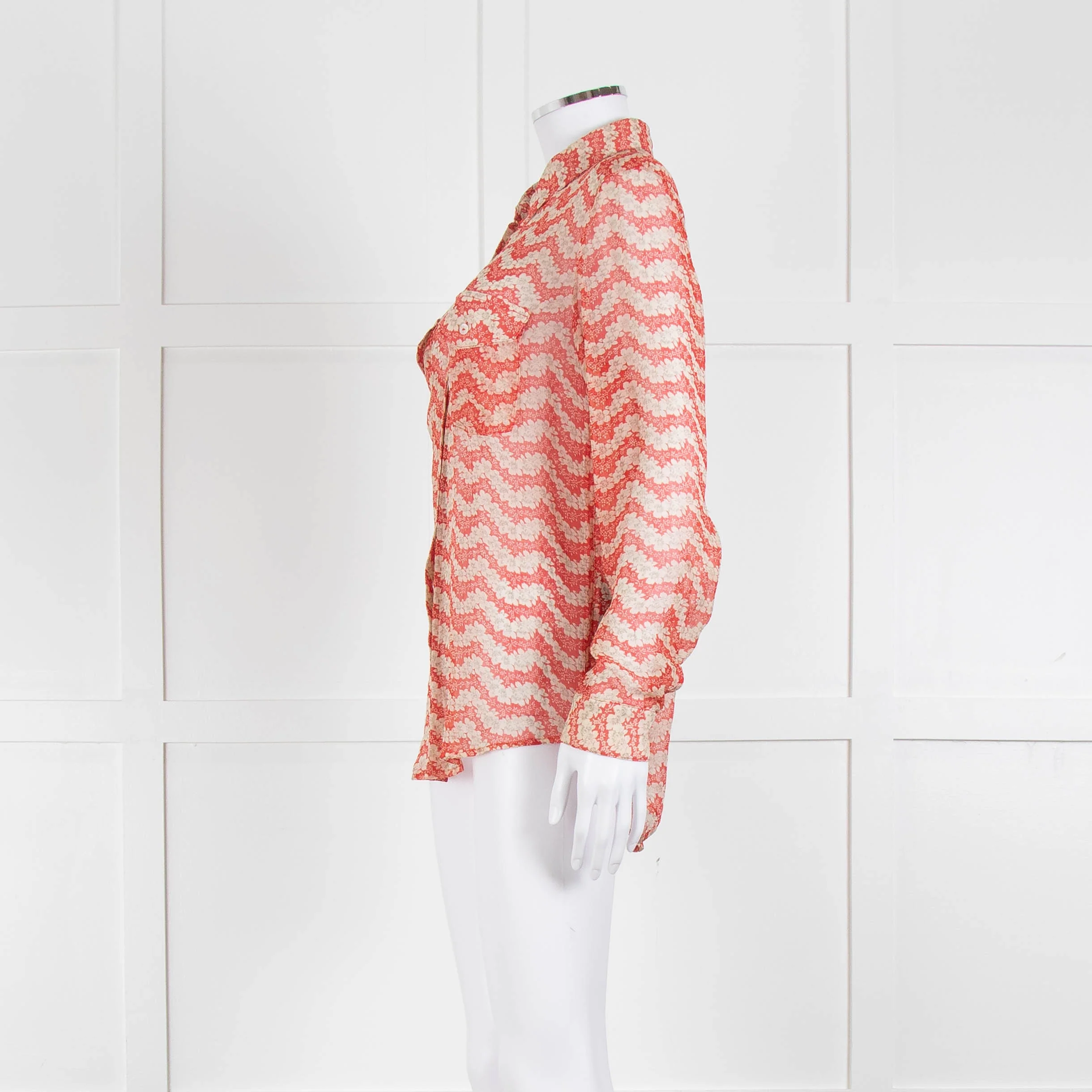 The Kooples Red Cream Floral Sheer Long Sleeve Shirt - Image 7