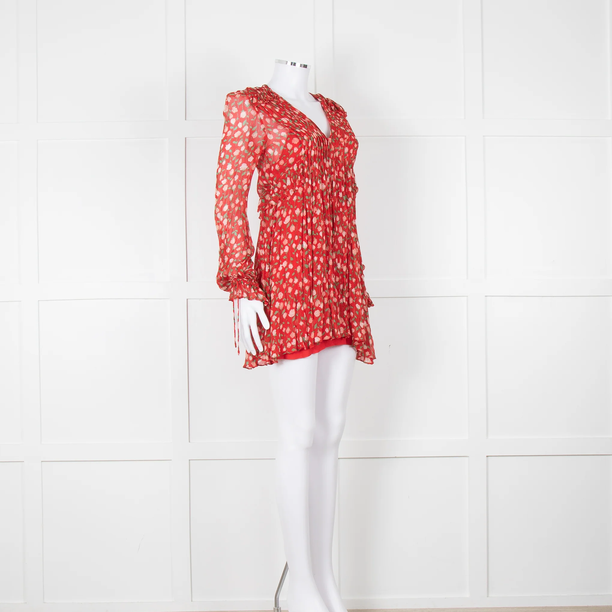 The Kooples Red Pink Green Floral Print Sleeved Dress - Image 2