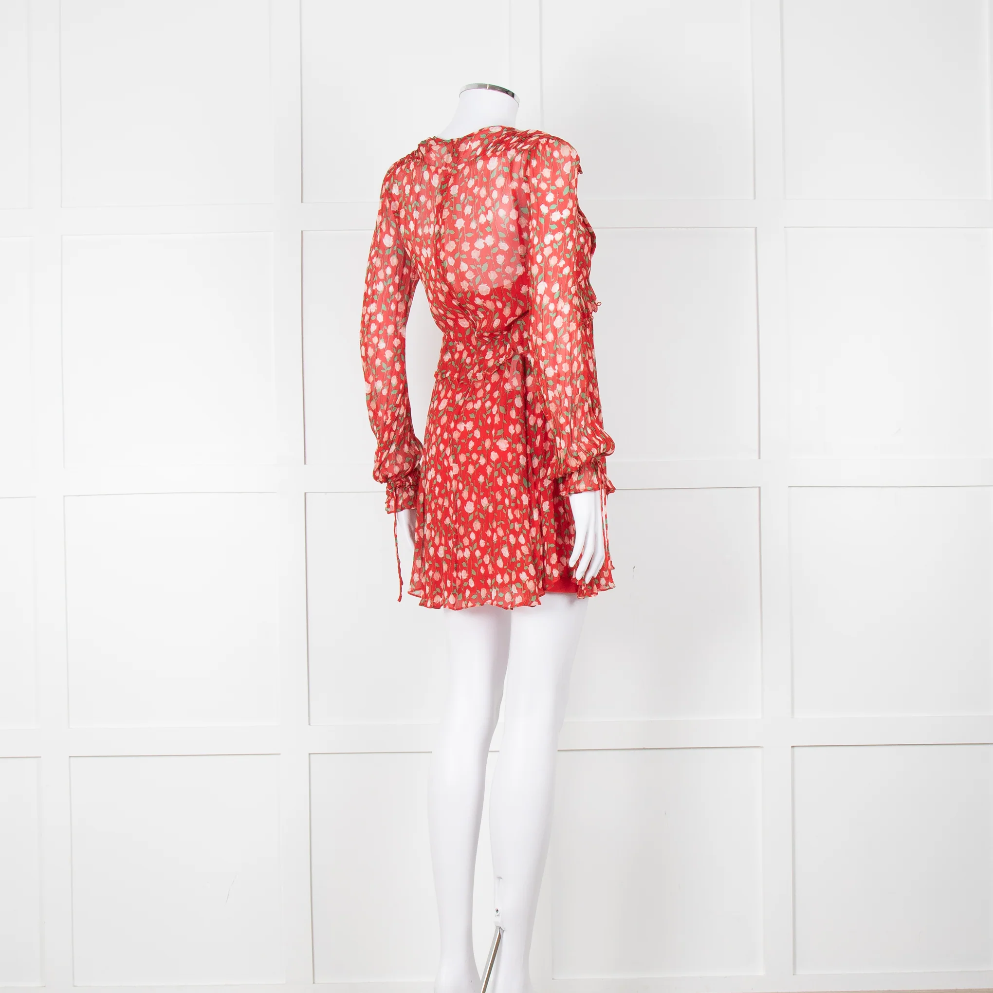 The Kooples Red Pink Green Floral Print Sleeved Dress - Image 4