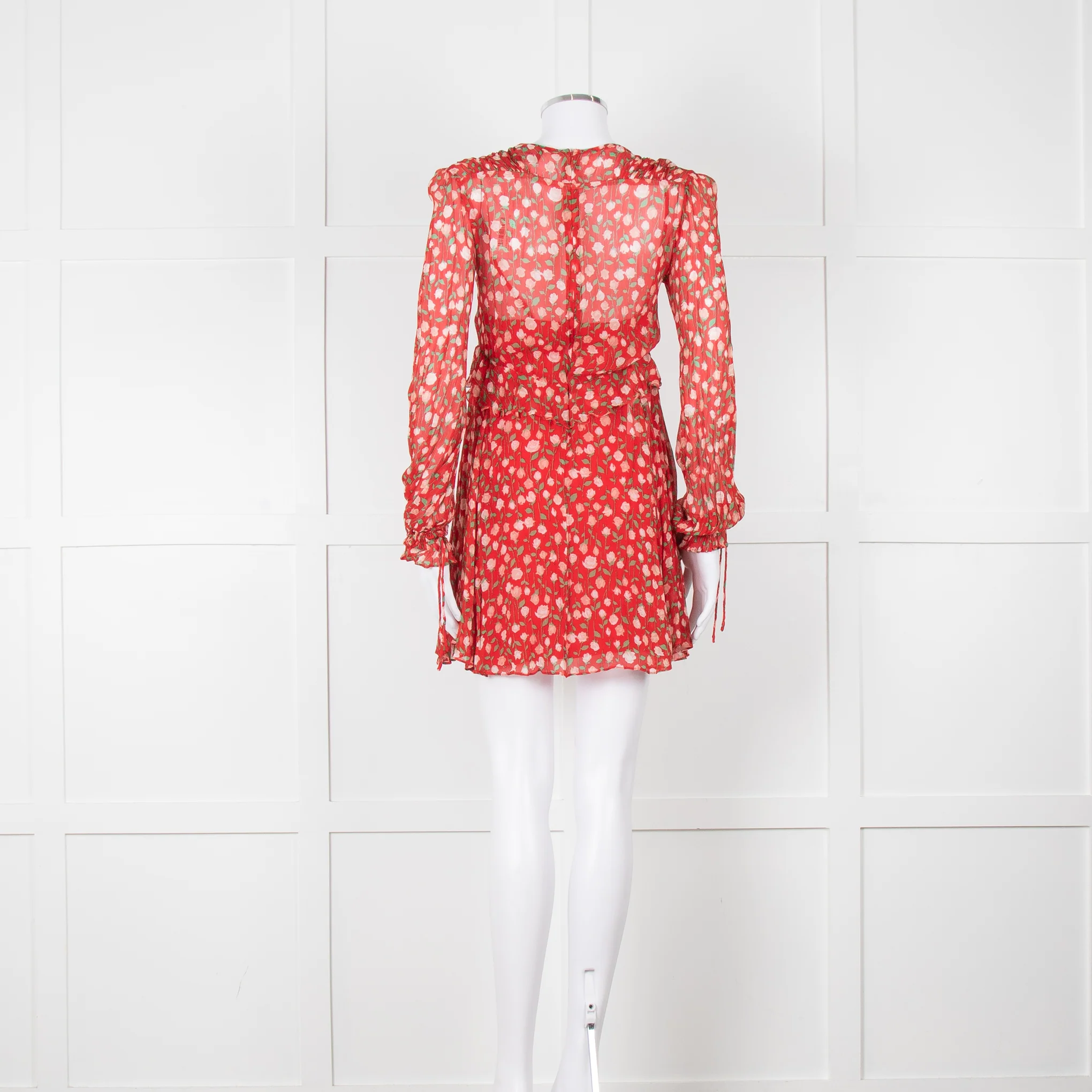 The Kooples Red Pink Green Floral Print Sleeved Dress - Image 5