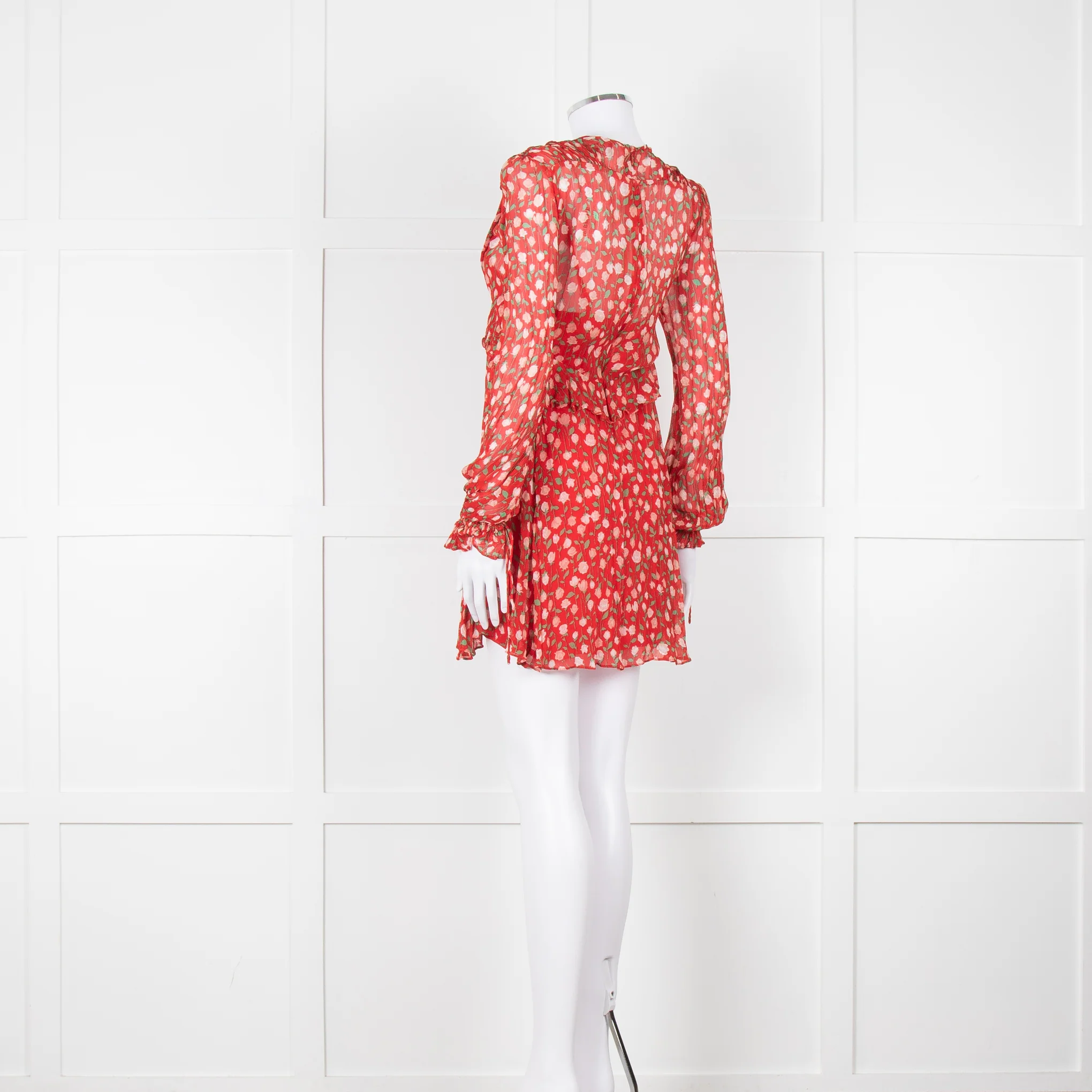 The Kooples Red Pink Green Floral Print Sleeved Dress - Image 6