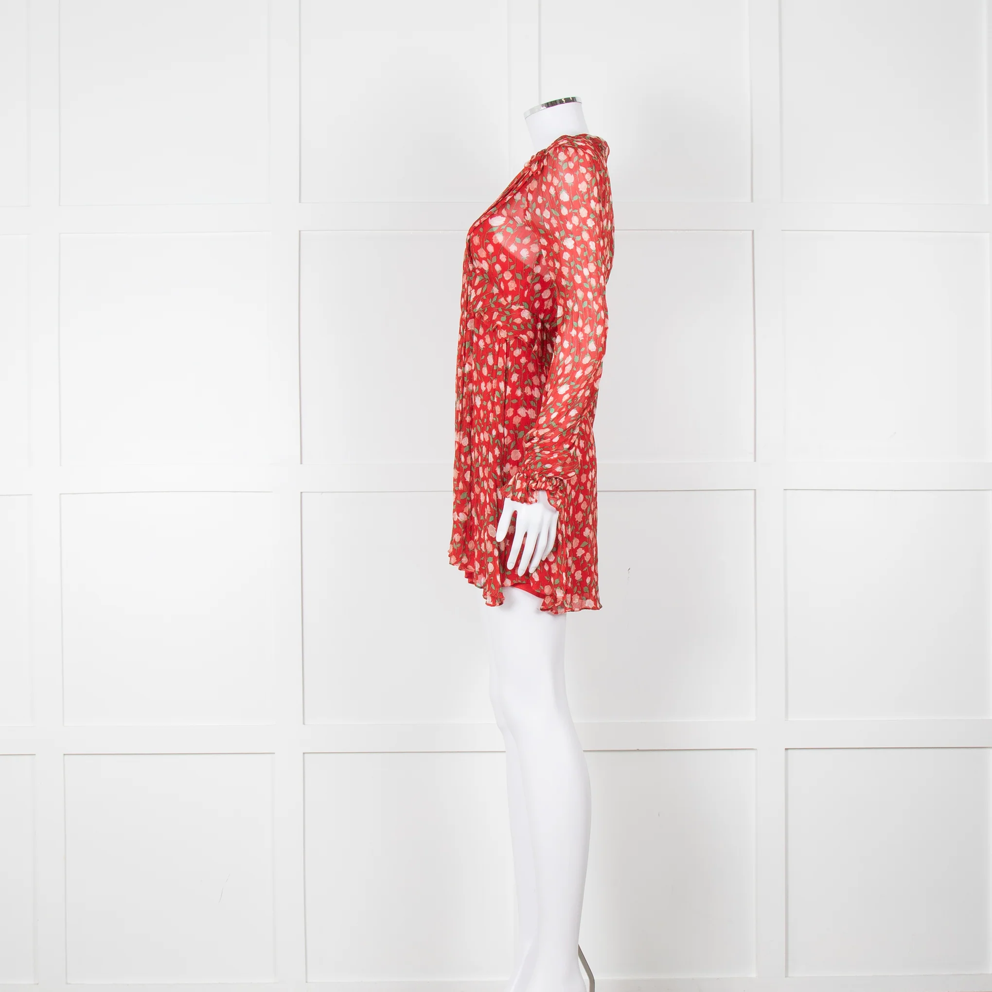 The Kooples Red Pink Green Floral Print Sleeved Dress - Image 7