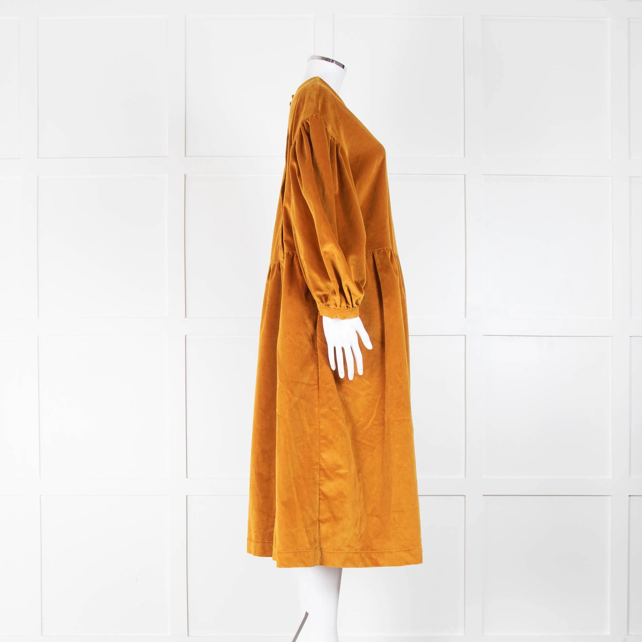 The Meaning Well Mustard Velvet Puff Sleeve Margot Dress - Image 2