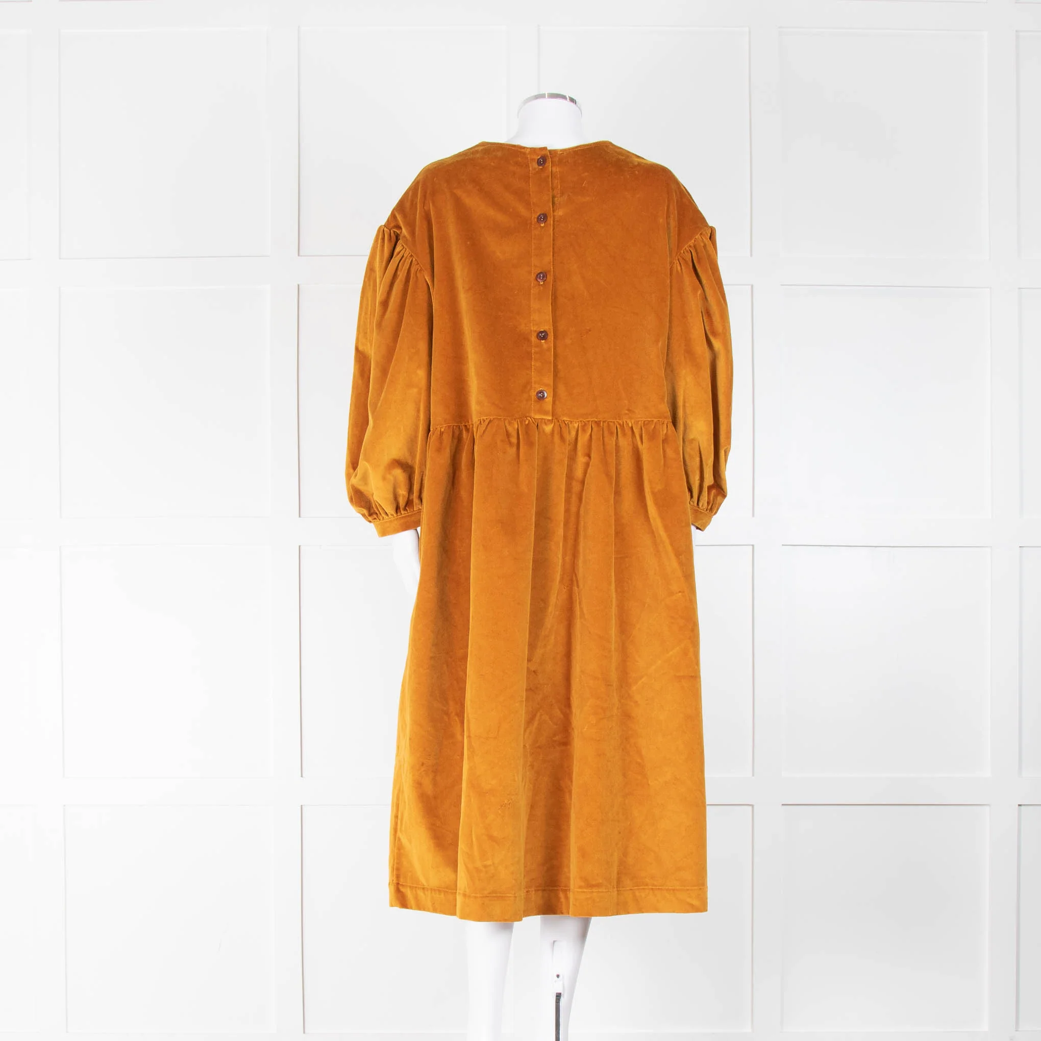 The Meaning Well Mustard Velvet Puff Sleeve Margot Dress - Image 3