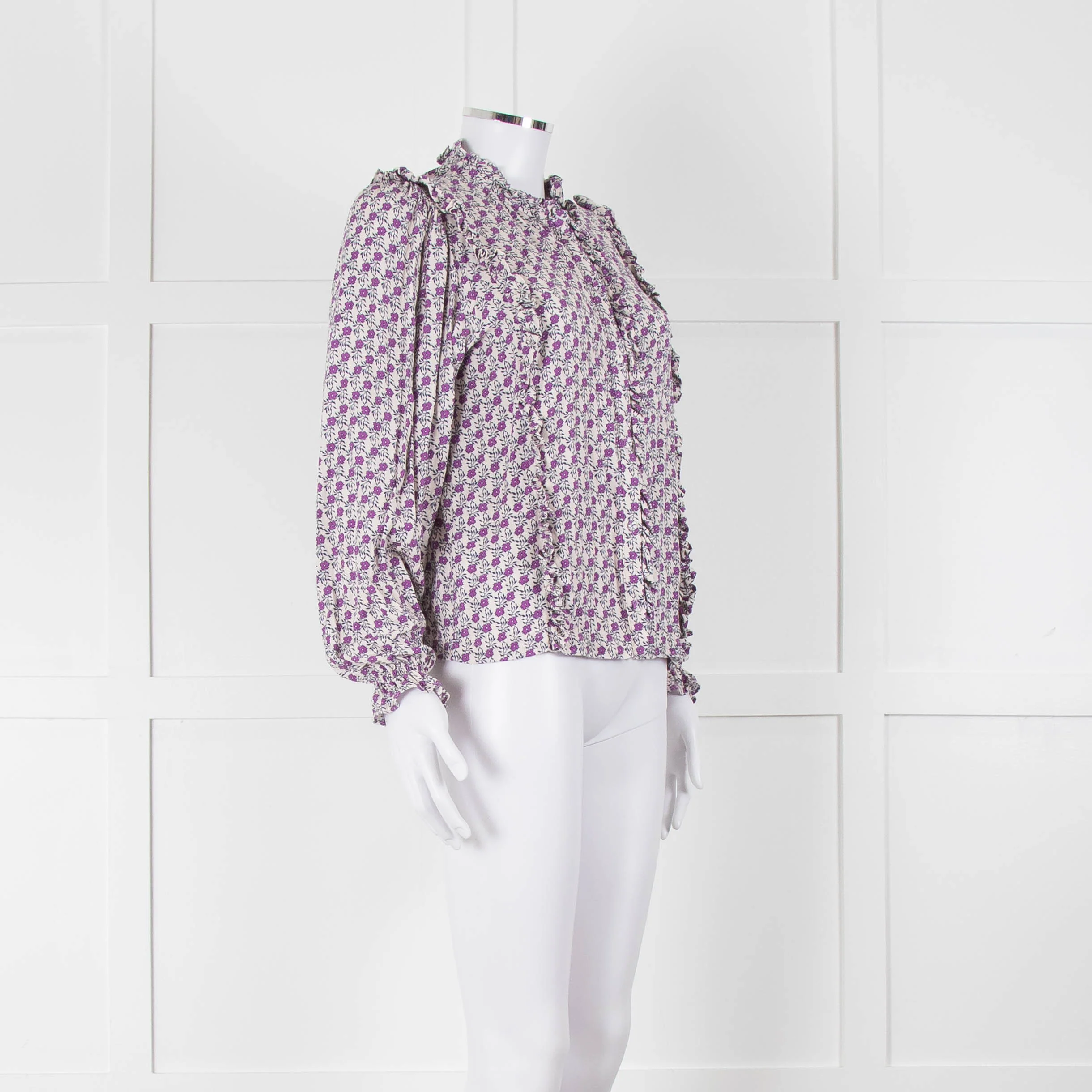 The New Society White Purple Frill Trim Long Sleeve Top - Image 2