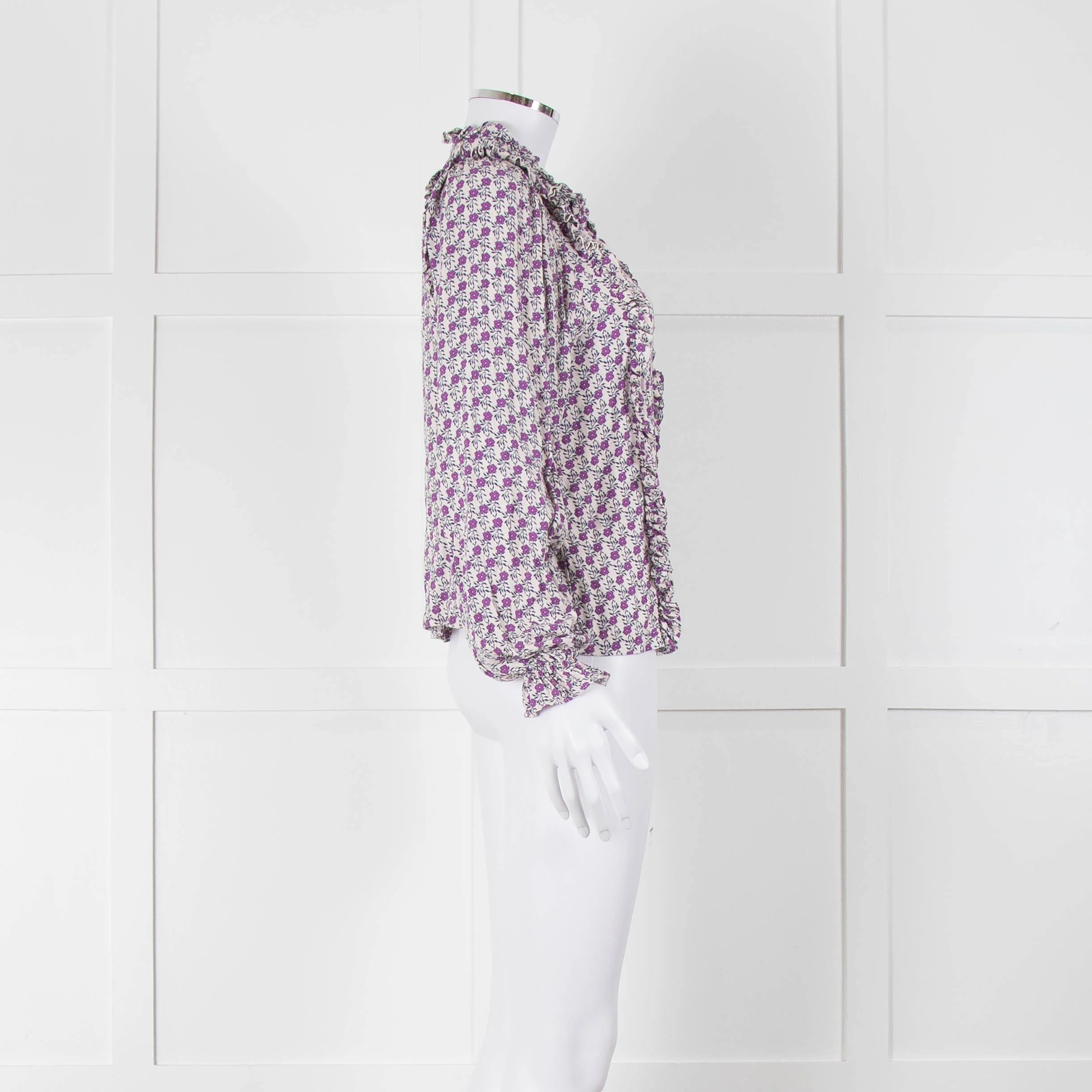 The New Society White Purple Frill Trim Long Sleeve Top - Image 3
