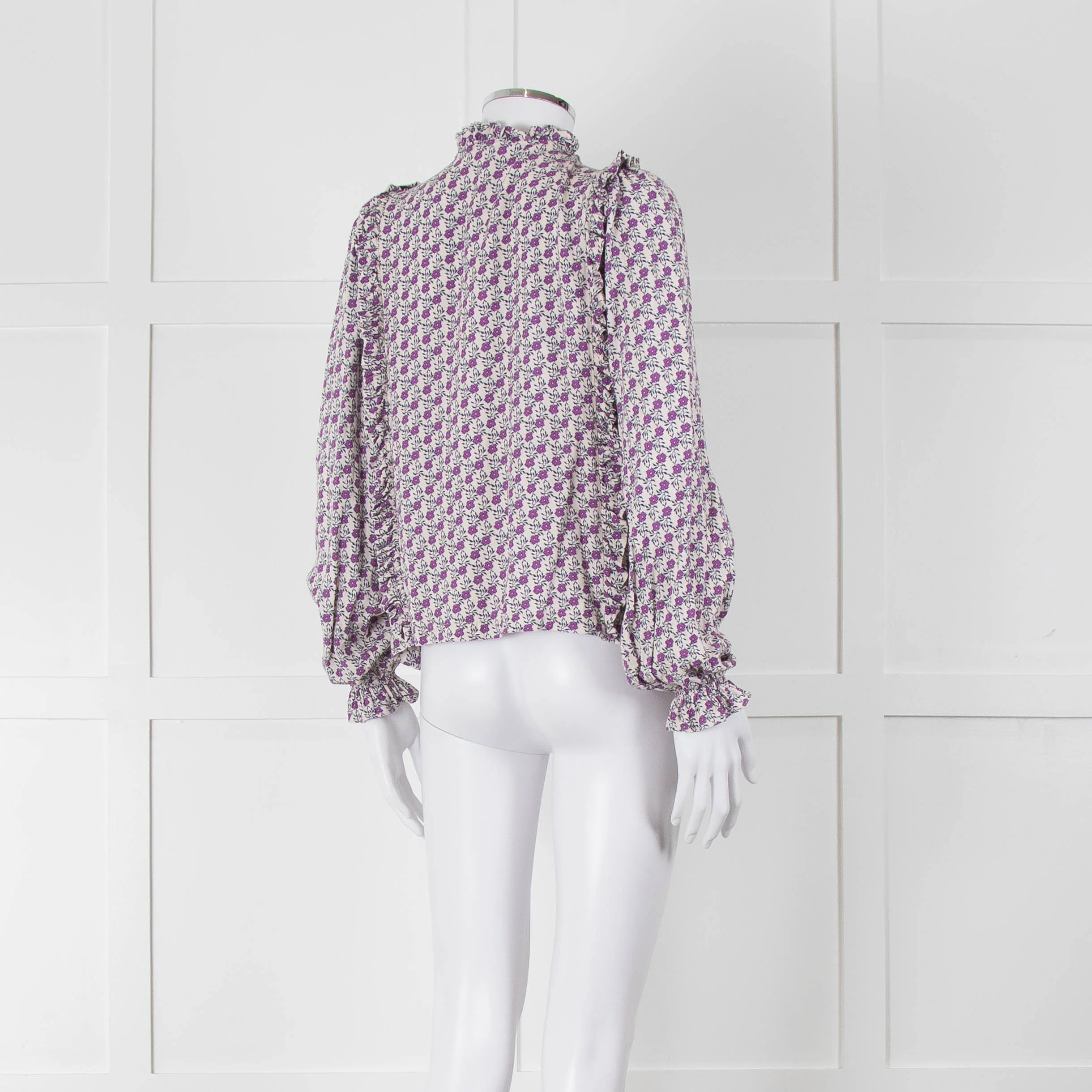 The New Society White Purple Frill Trim Long Sleeve Top - Image 4