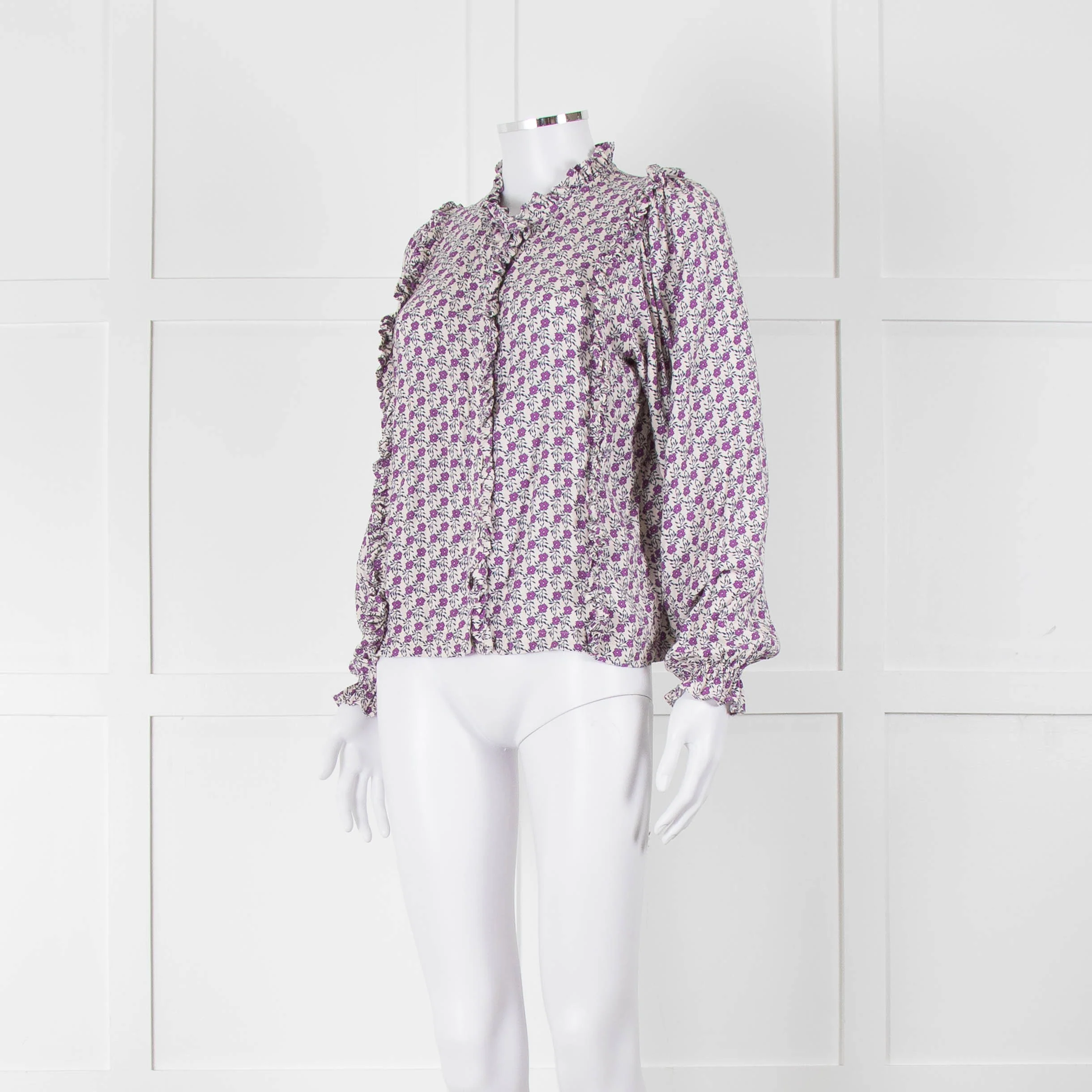 The New Society White Purple Frill Trim Long Sleeve Top - Image 8