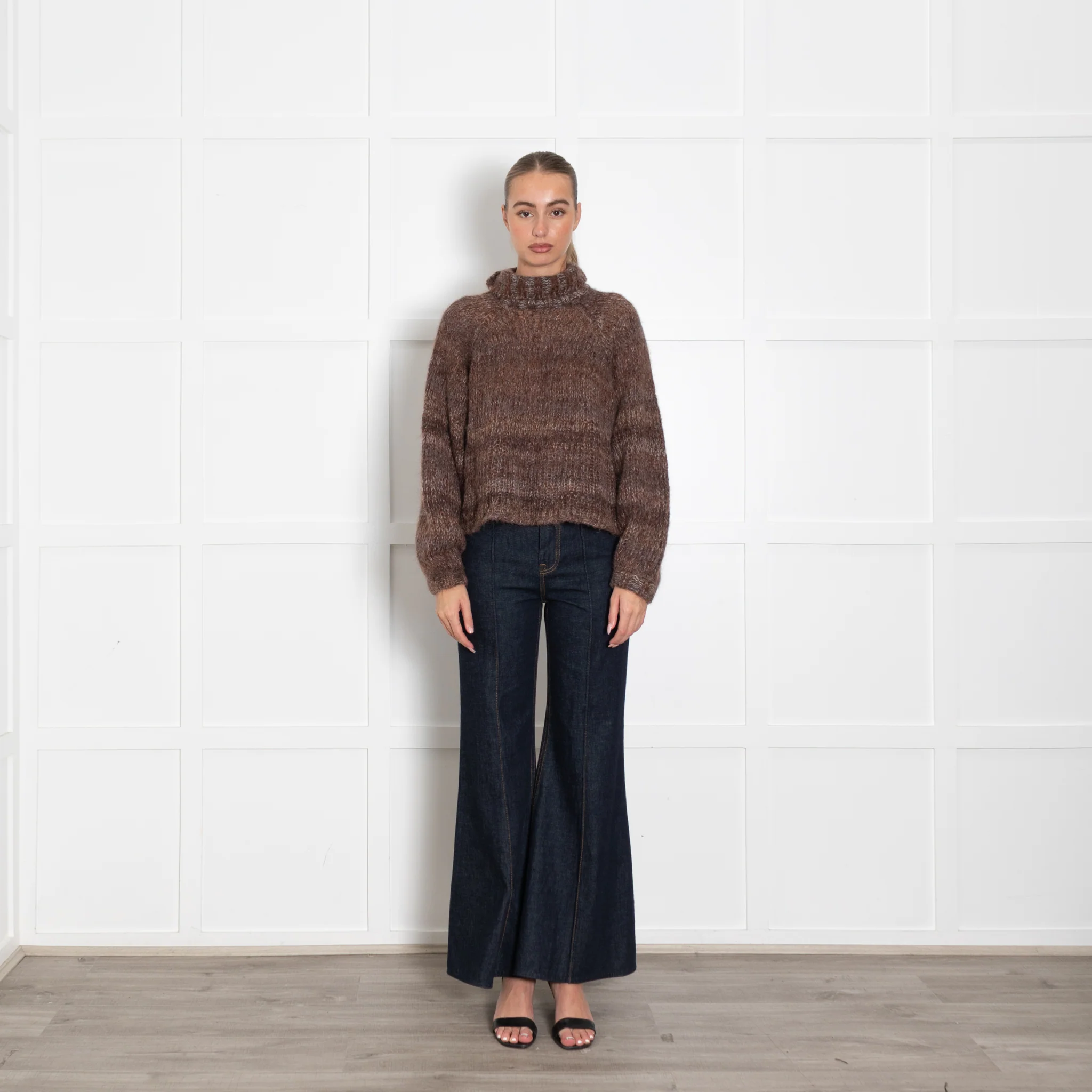 The Range Brown Loose Knit Mohair Roll Neck Jumper