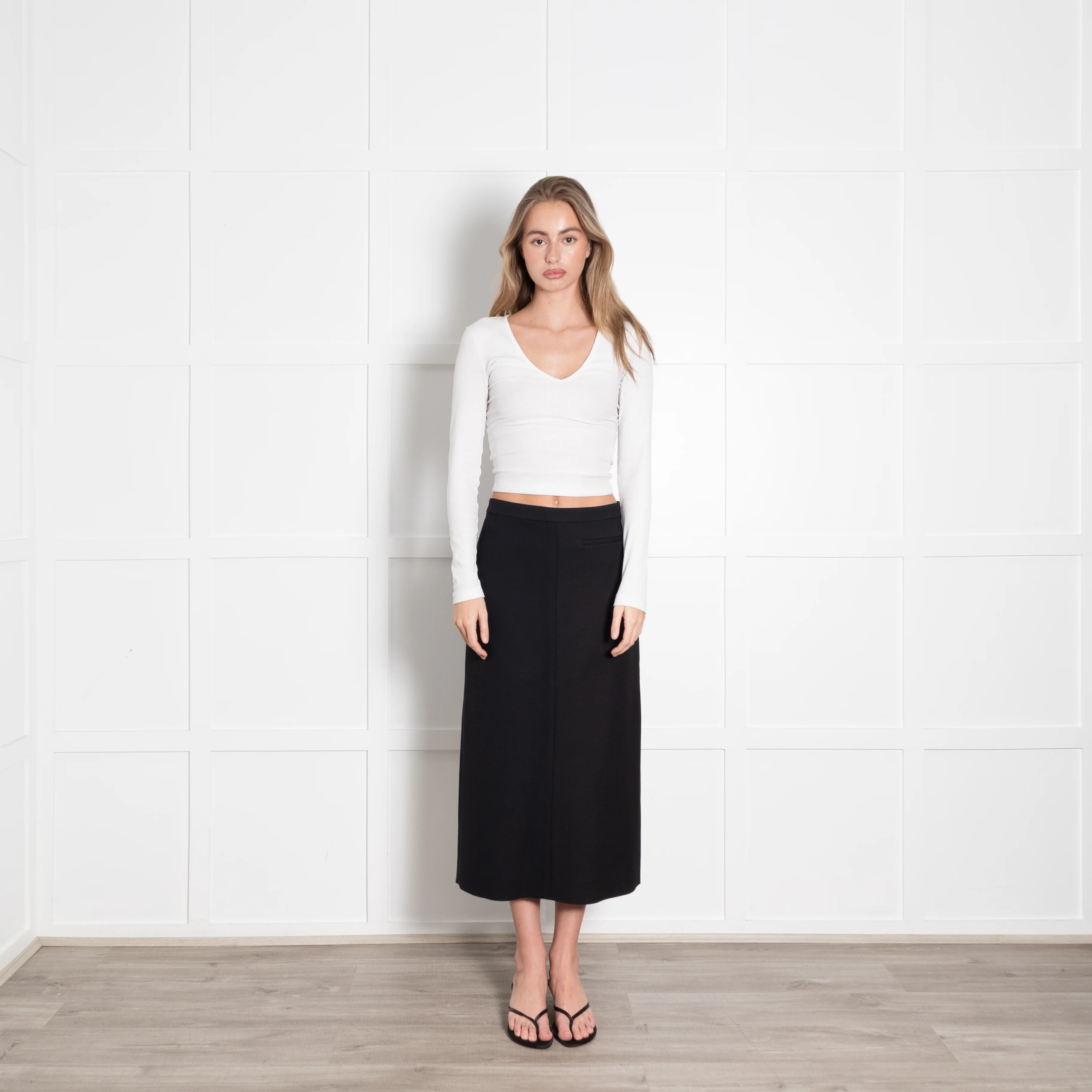 The Row Black Straight Mid Length Skirt