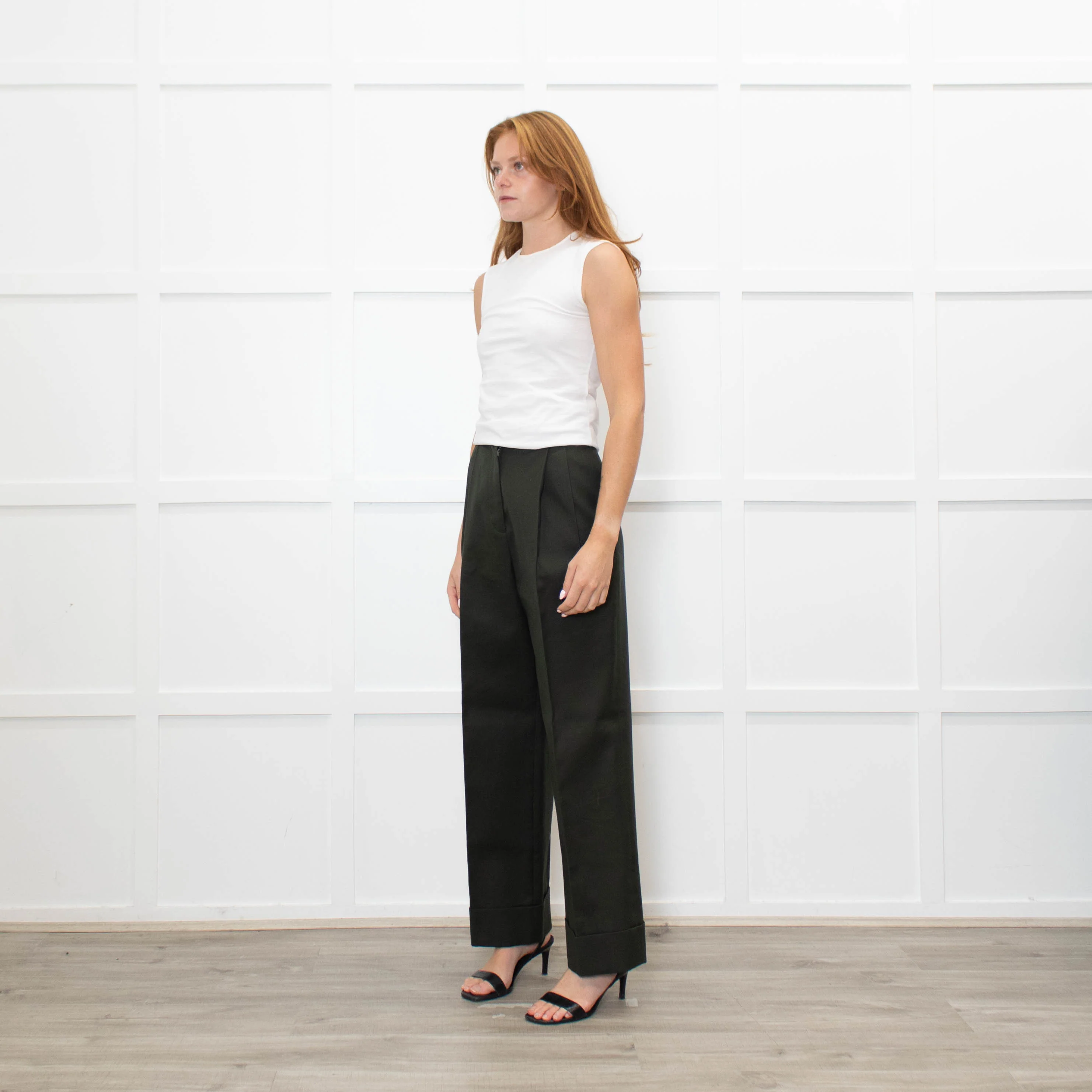 The Row Dark Green High-Waisted  Heavy Cotton Trousers - Image 3
