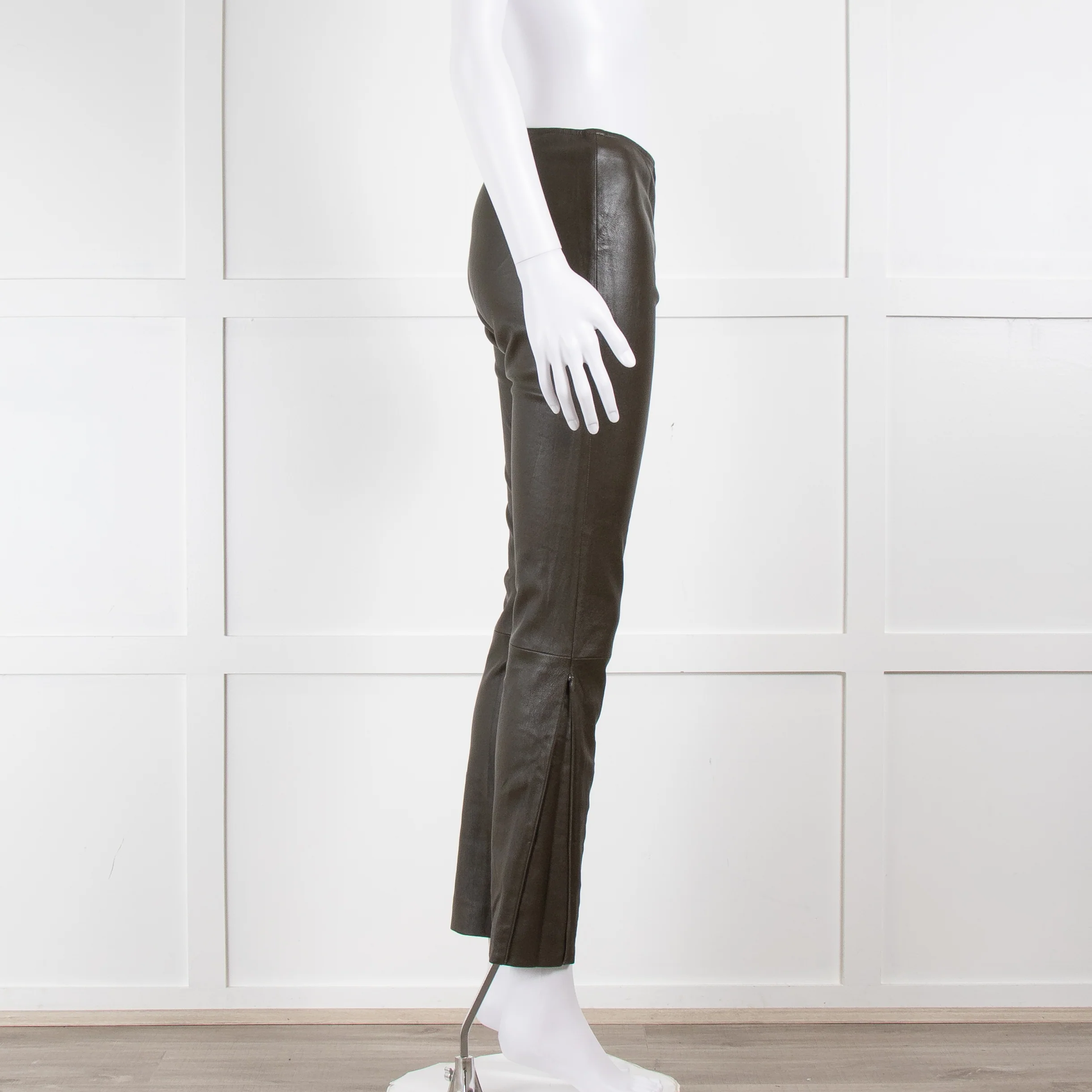 The Row Dark Green Leather Trousers - Image 3