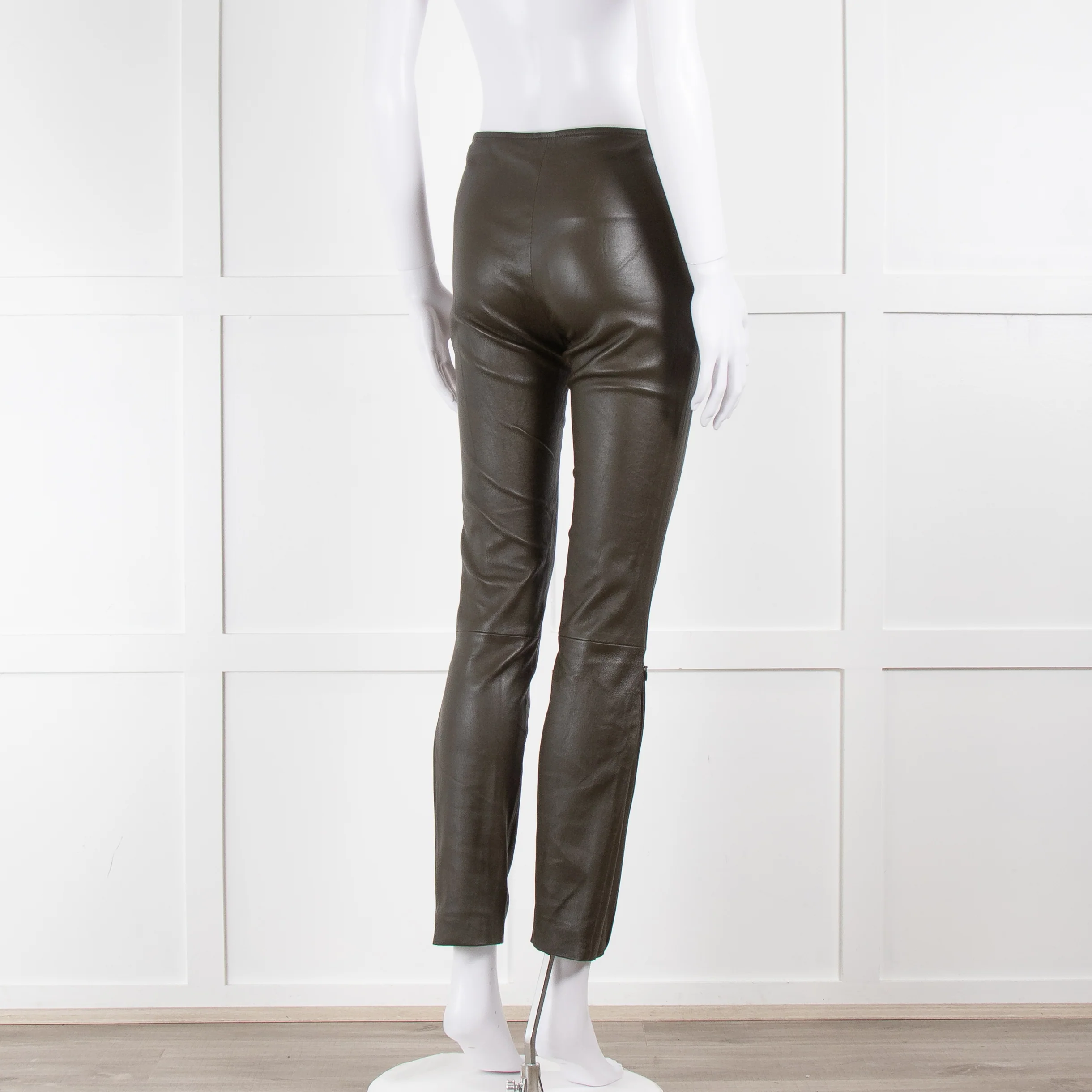 The Row Dark Green Leather Trousers - Image 4