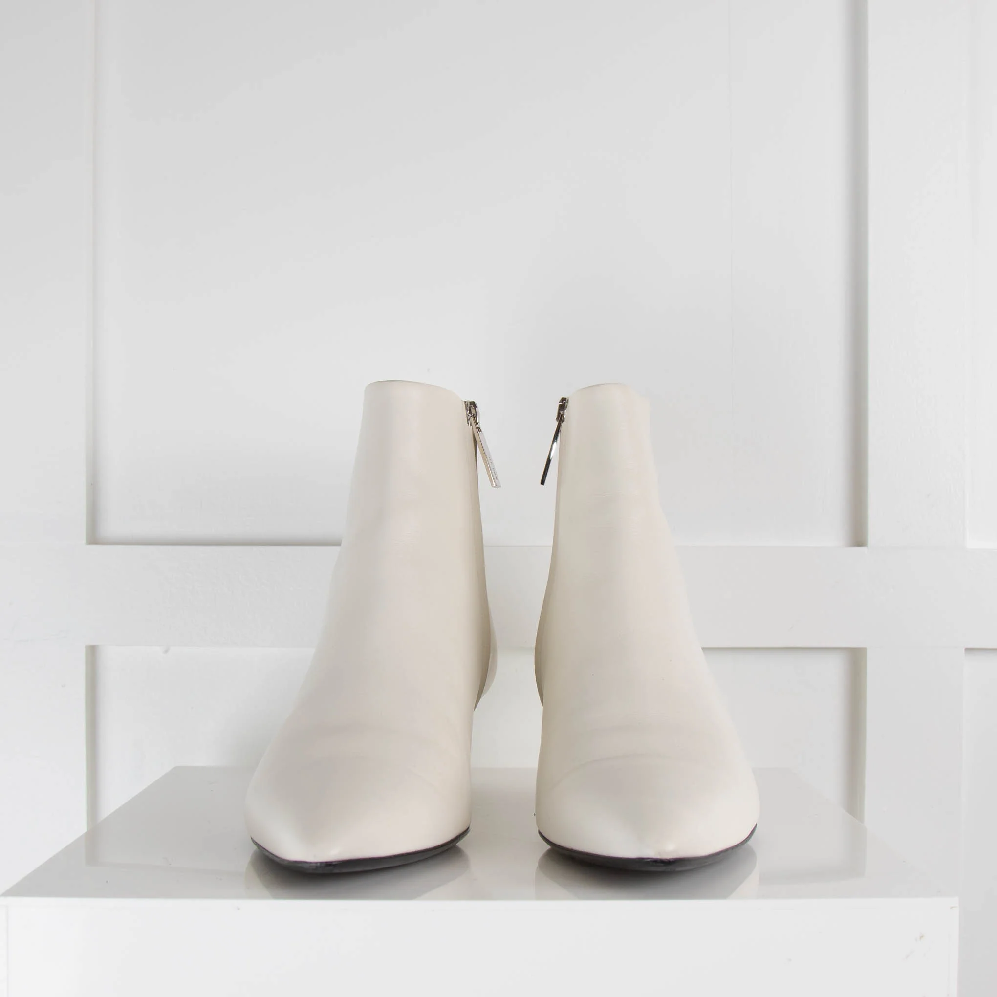 The Row White Leather Kitten Heel Ankle Boots - Image 2