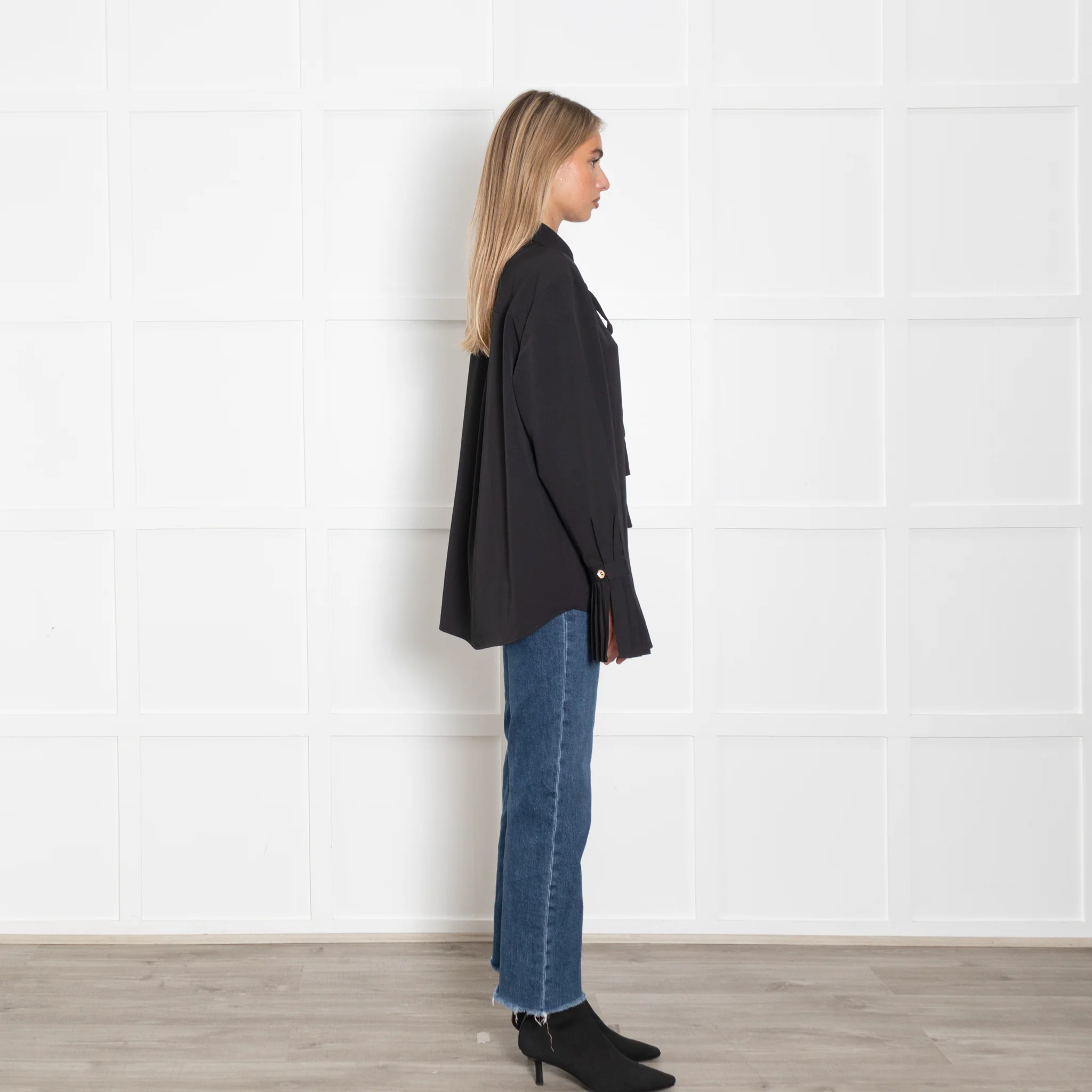 The Shirt Company Black Pleated Detail Sleeves Collard Shirt - Image 6