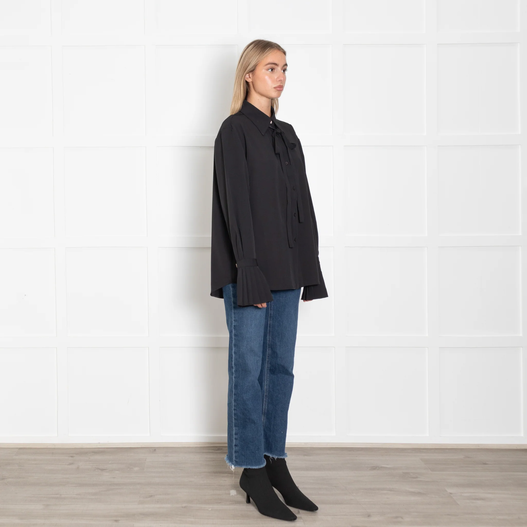 The Shirt Company Black Pleated Detail Sleeves Collard Shirt - Image 7
