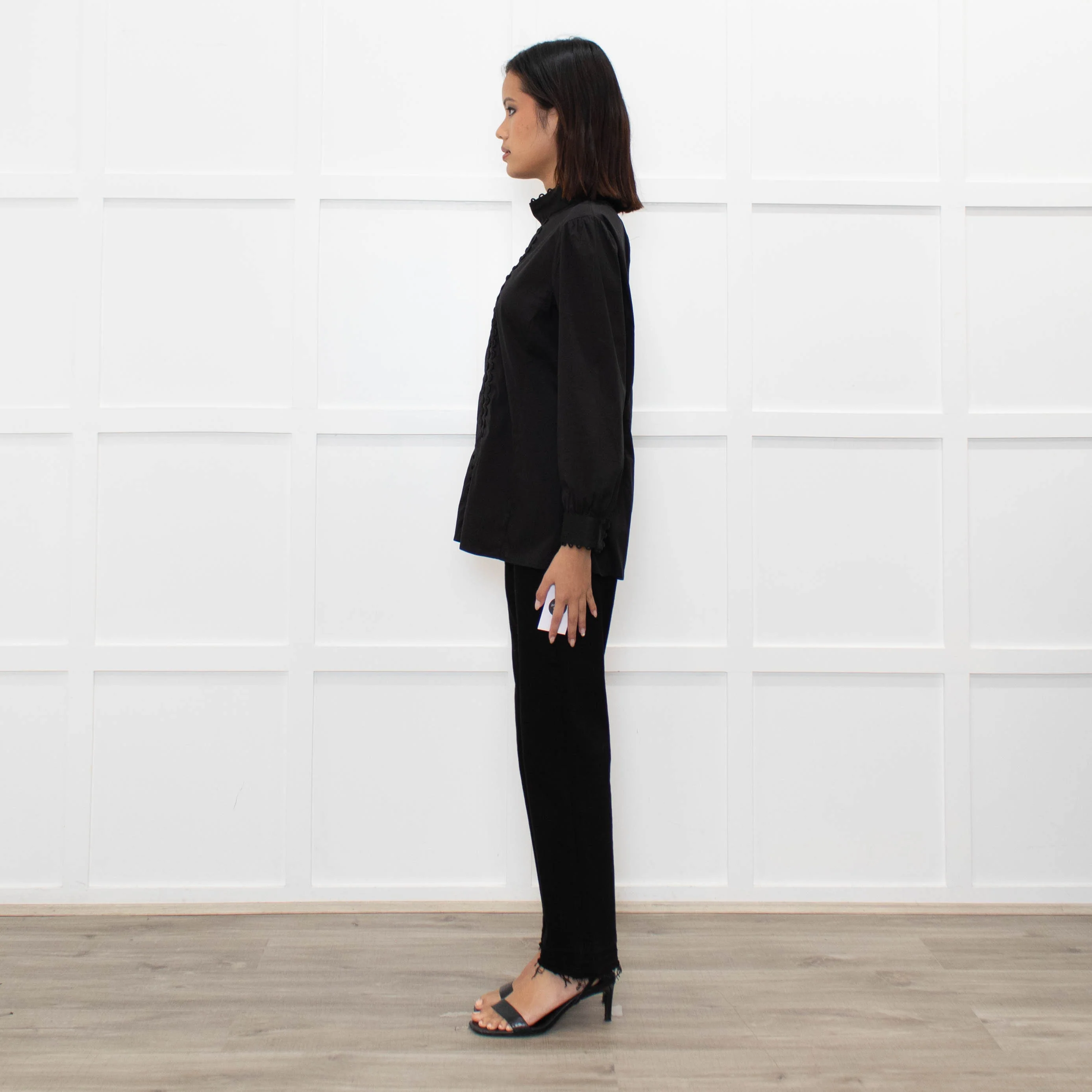 Theory at Bergdorf Goodman Black Stretch Top With Embillshed Front - Image 6