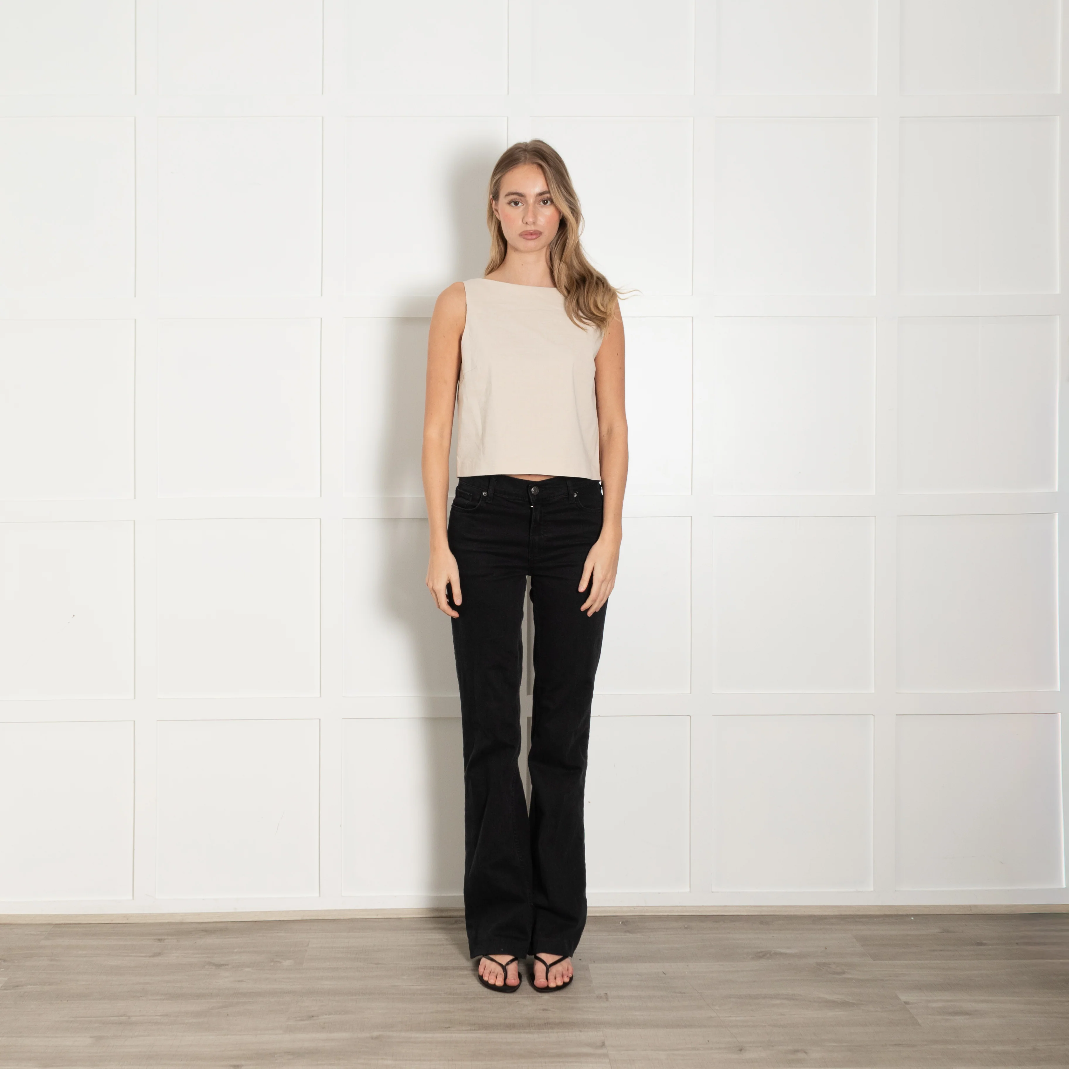 Theory Beige Sleeveless Cotton Blend Top
